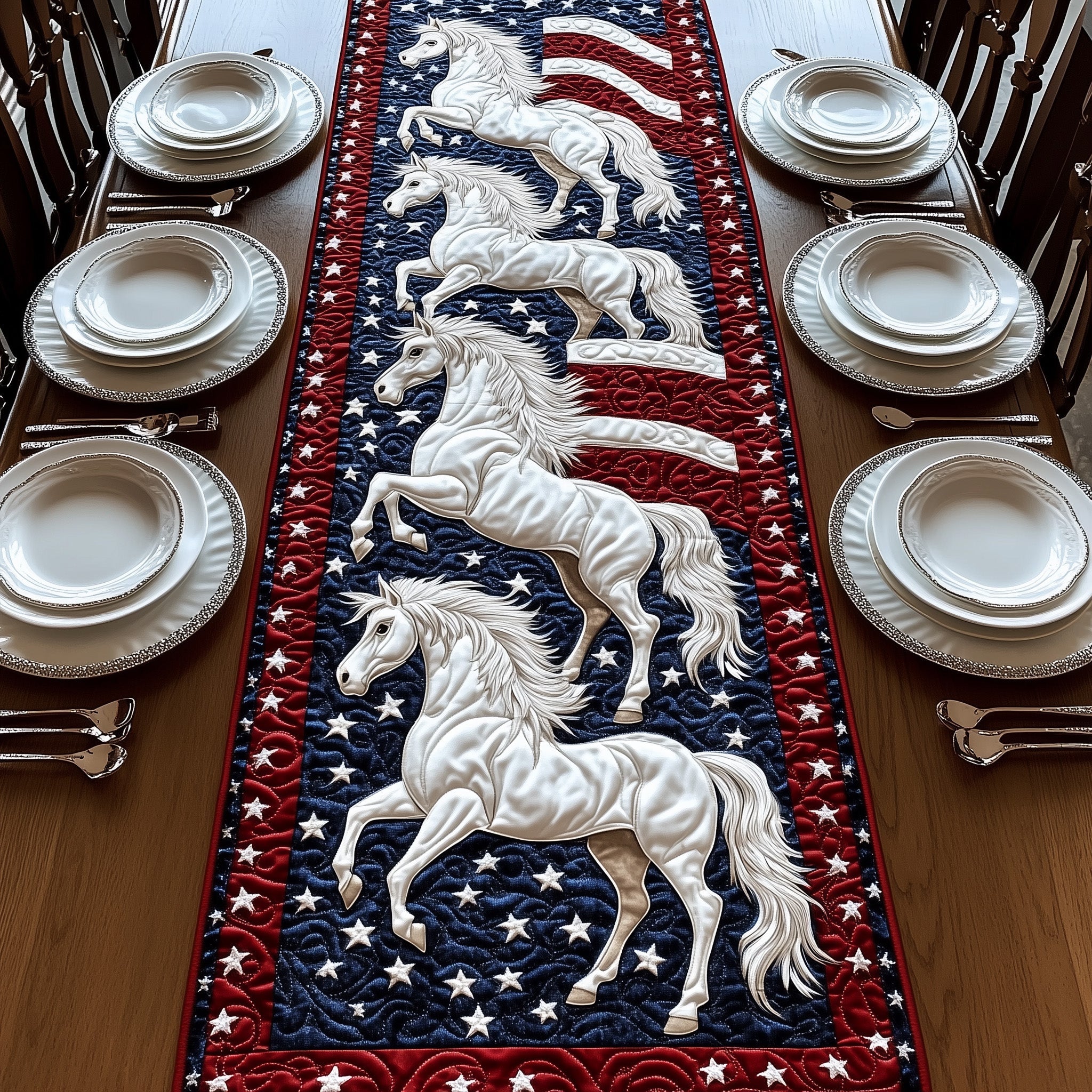 Patriot Horse Quilted Table Runner Dining Table Runner Best 4Th Of July Gifts