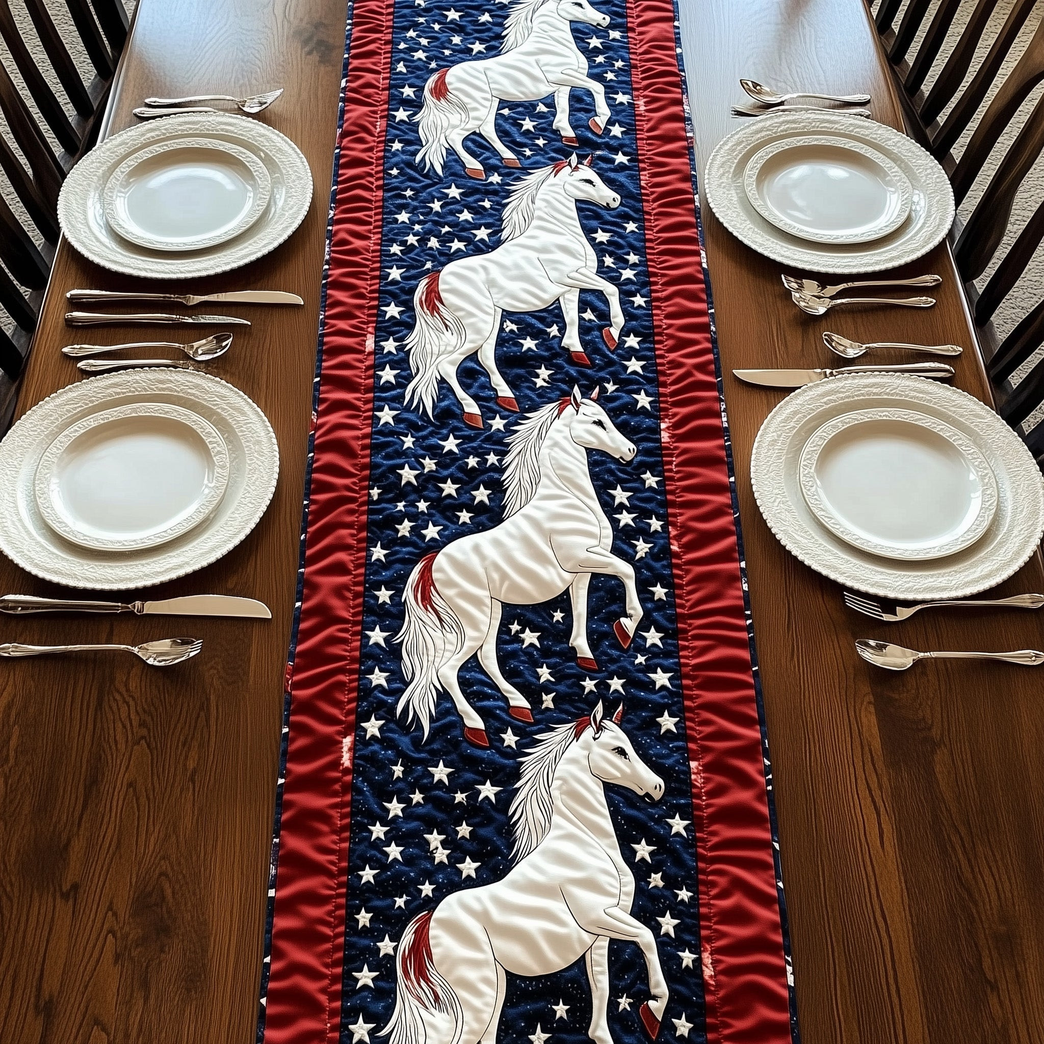 Patriot Horse Quilted Table Runner Holiday Table Runner Best Independence Gift