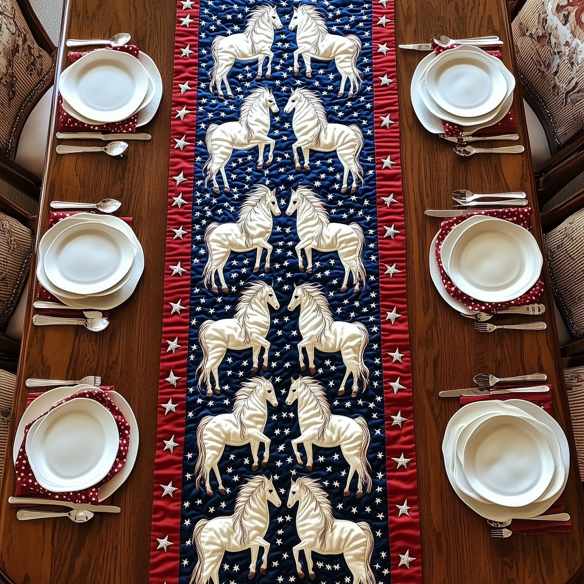 Patriot Horse Quilted Table Runner Holiday Table Runner Fourth Of July Hostess Gifts