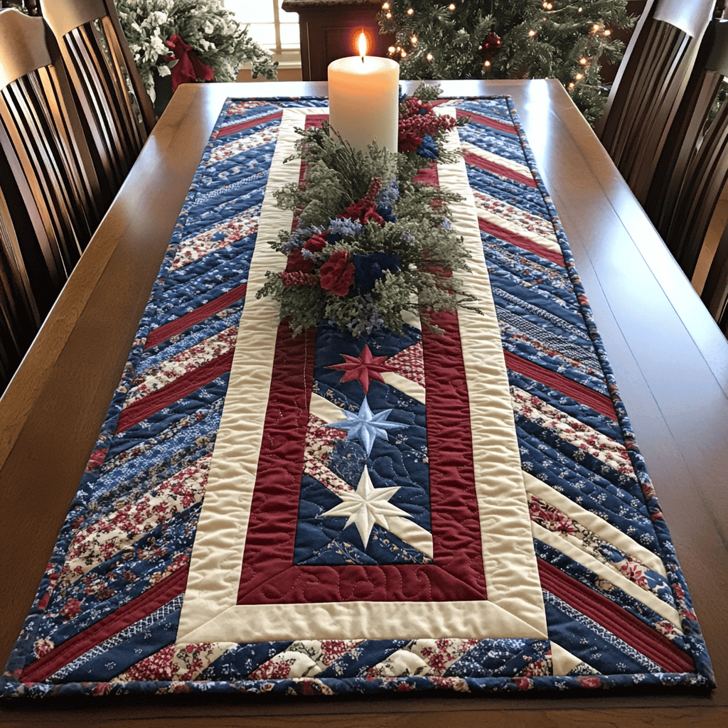 Patriot Path Quilted Table Runner  Holiday Table Runner Fourth Of July Hostess Gifts