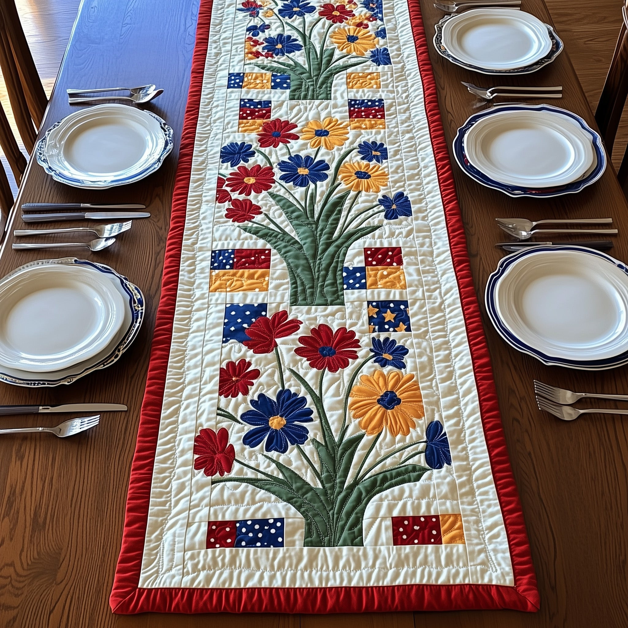 Patriot Petal Quilted Table Runner Dining Table Runner 4Th Of July Present
