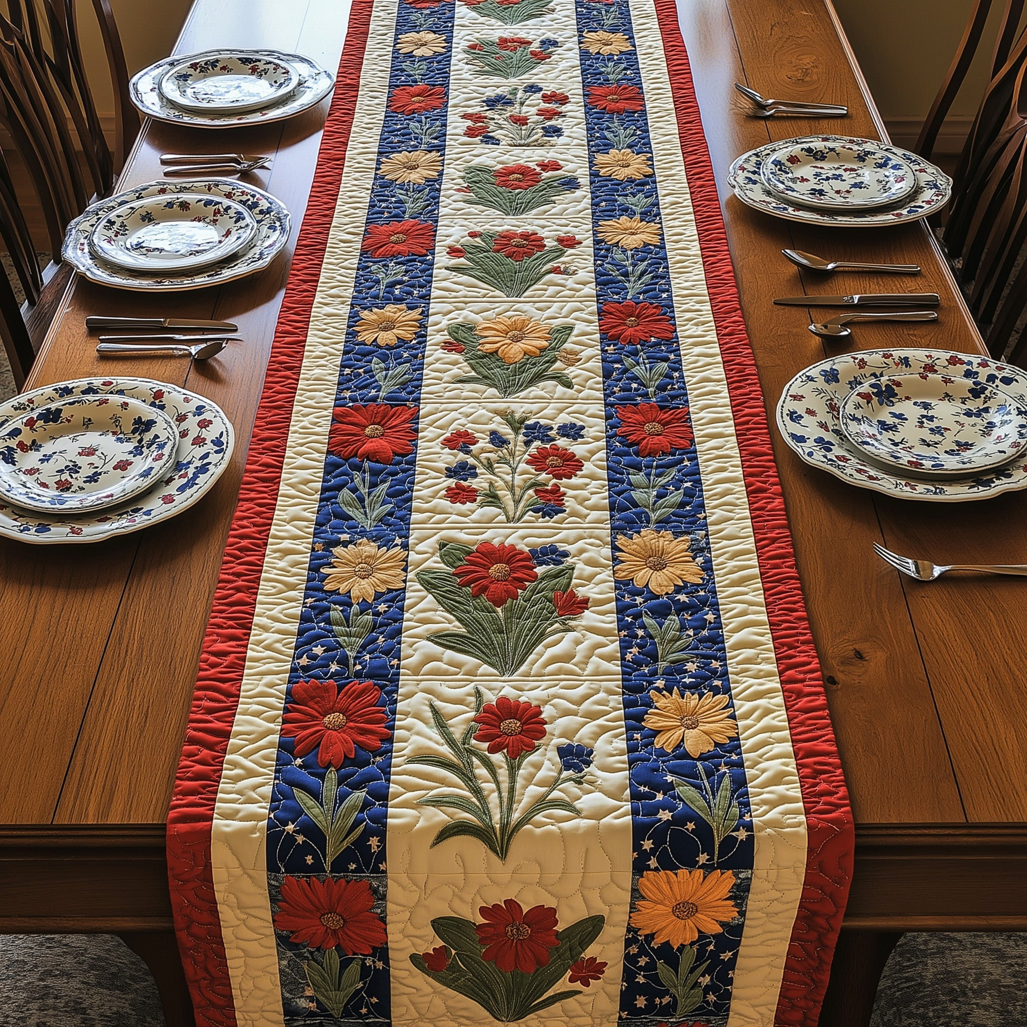 Patriot Petal Quilted Table Runner Dining Table Runner Best 4Th Of July Gifts