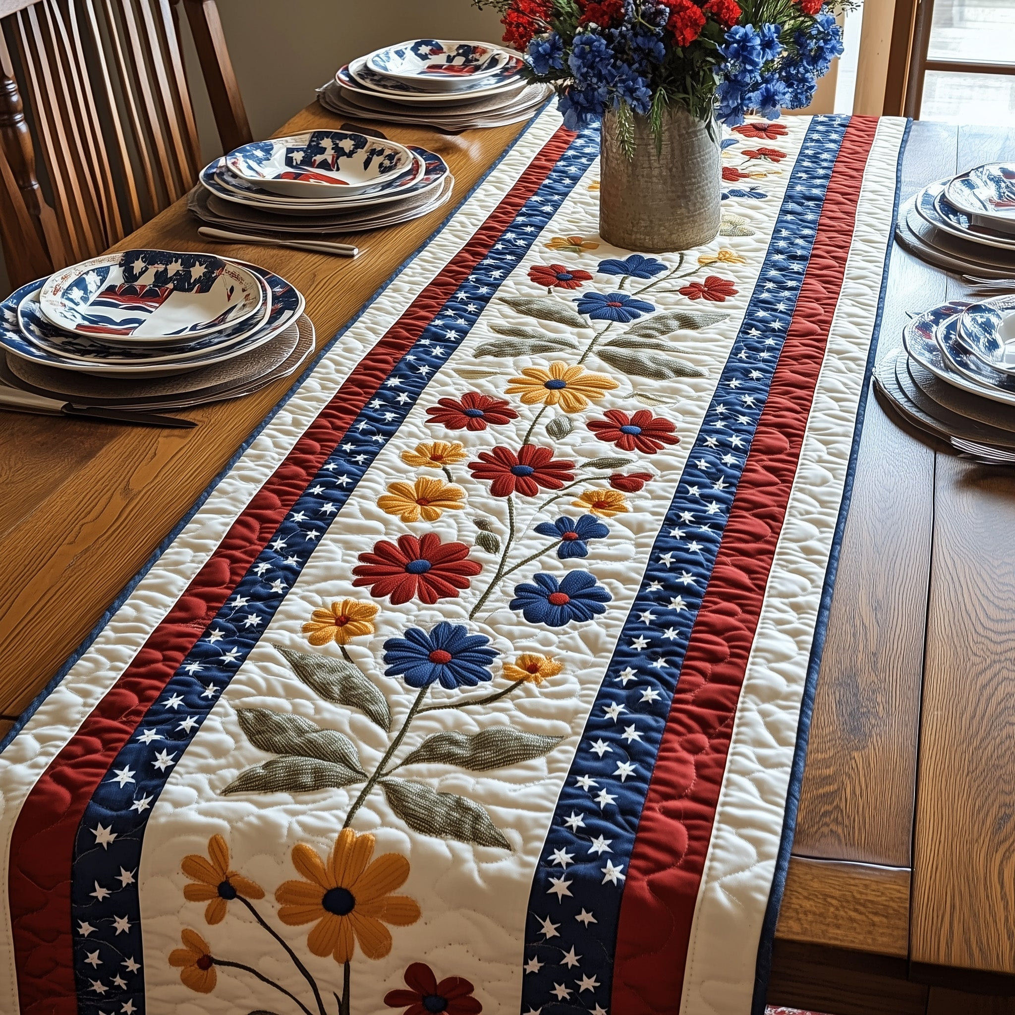 Patriot Petal Quilted Table Runner Fourth Of July Hostess Gifts