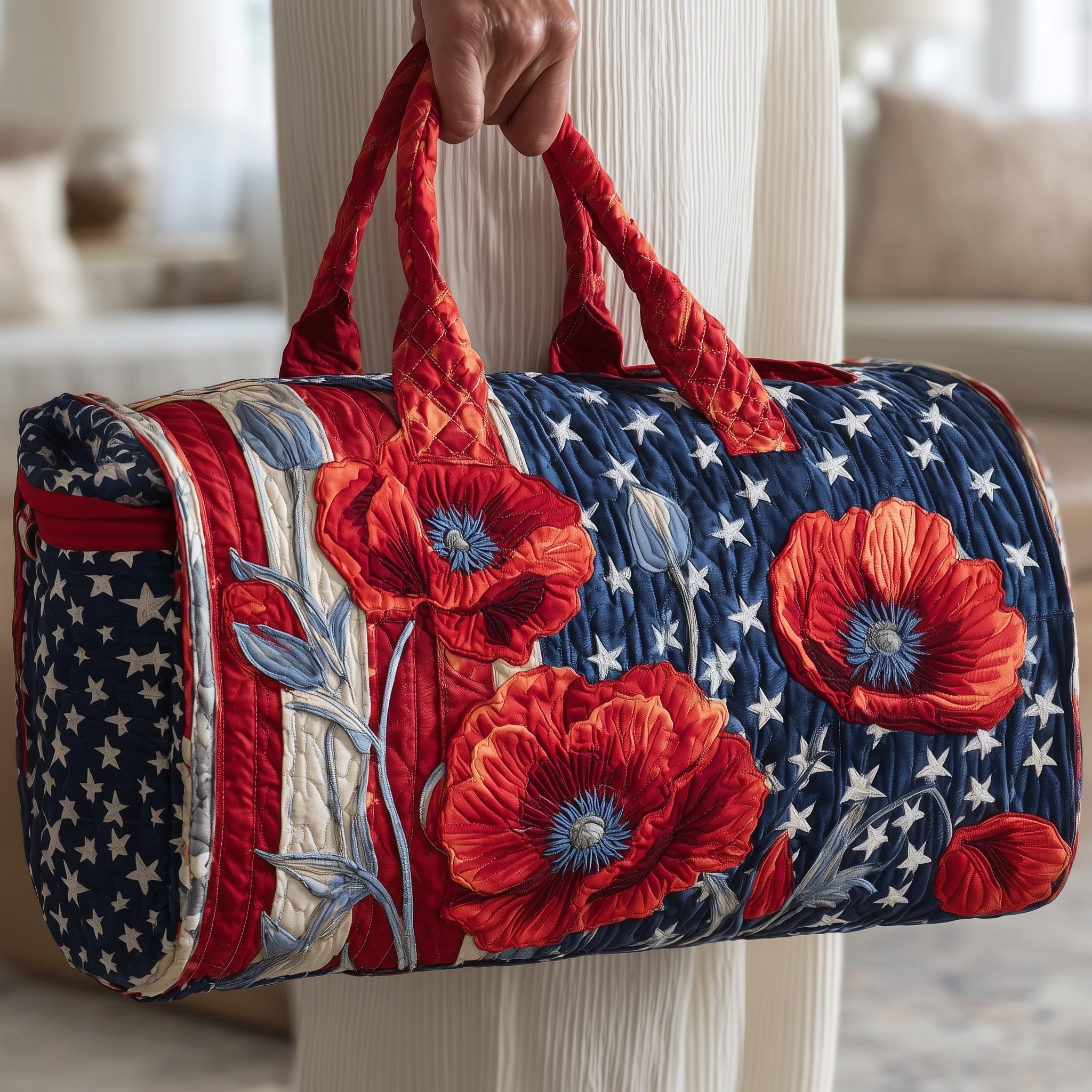 Patriot Poppies Quilted Duffle Bag America 250 Years Travel Bag Gifts For Girlfriend - Tradiviet