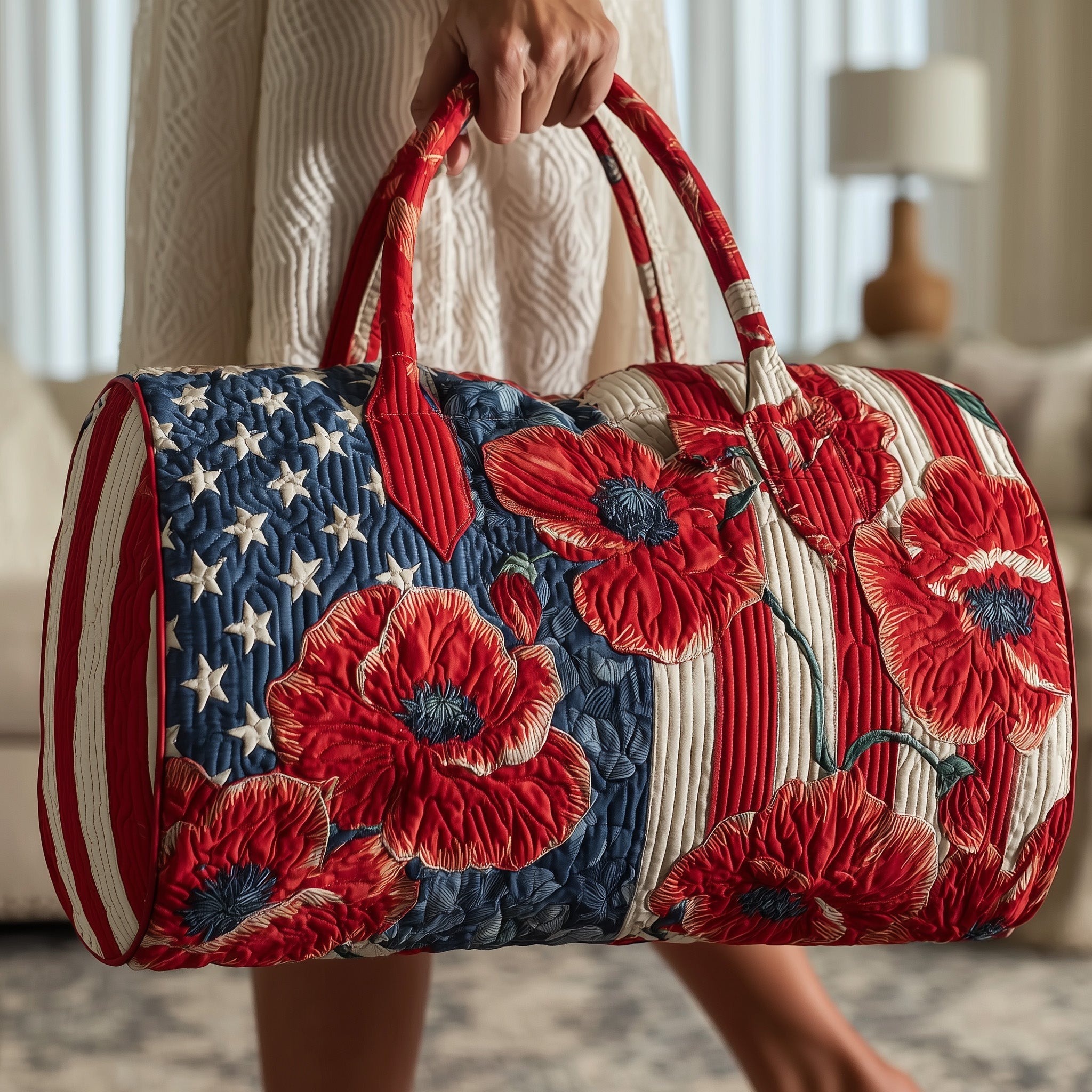 Patriot Poppies Quilted Duffle Bag Patriot Poppies Travel Tote Gifts For Wife - Tradiviet