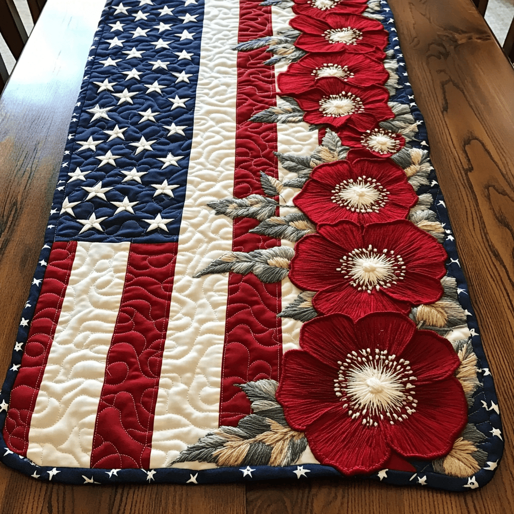 Patriot Pride Quilted Table Runner  Holiday Table Runner Cute 4Th Of July Gifts