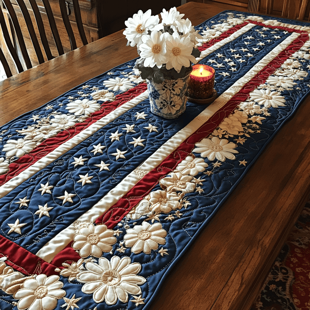 Patriot Pride Quilted Table Runner  Holiday Table Runner Fourth Of July Hostess Gifts