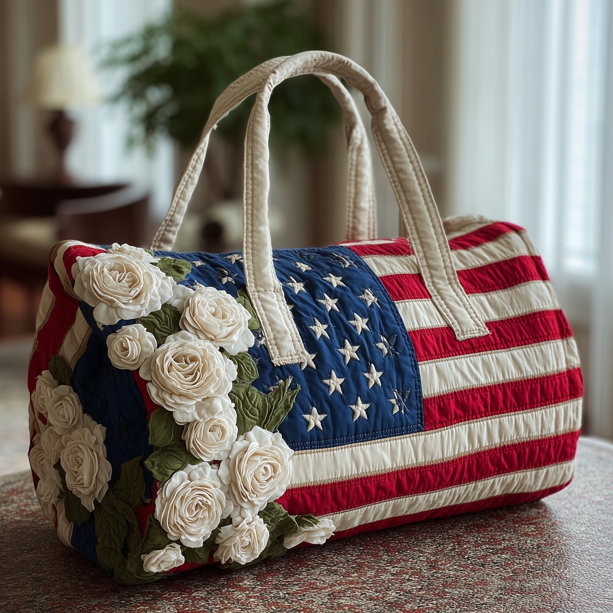Patriot Rose Quilted Duffle Bag 250 Years Of America Travel Tote Gifts Ideas - Tradiviet