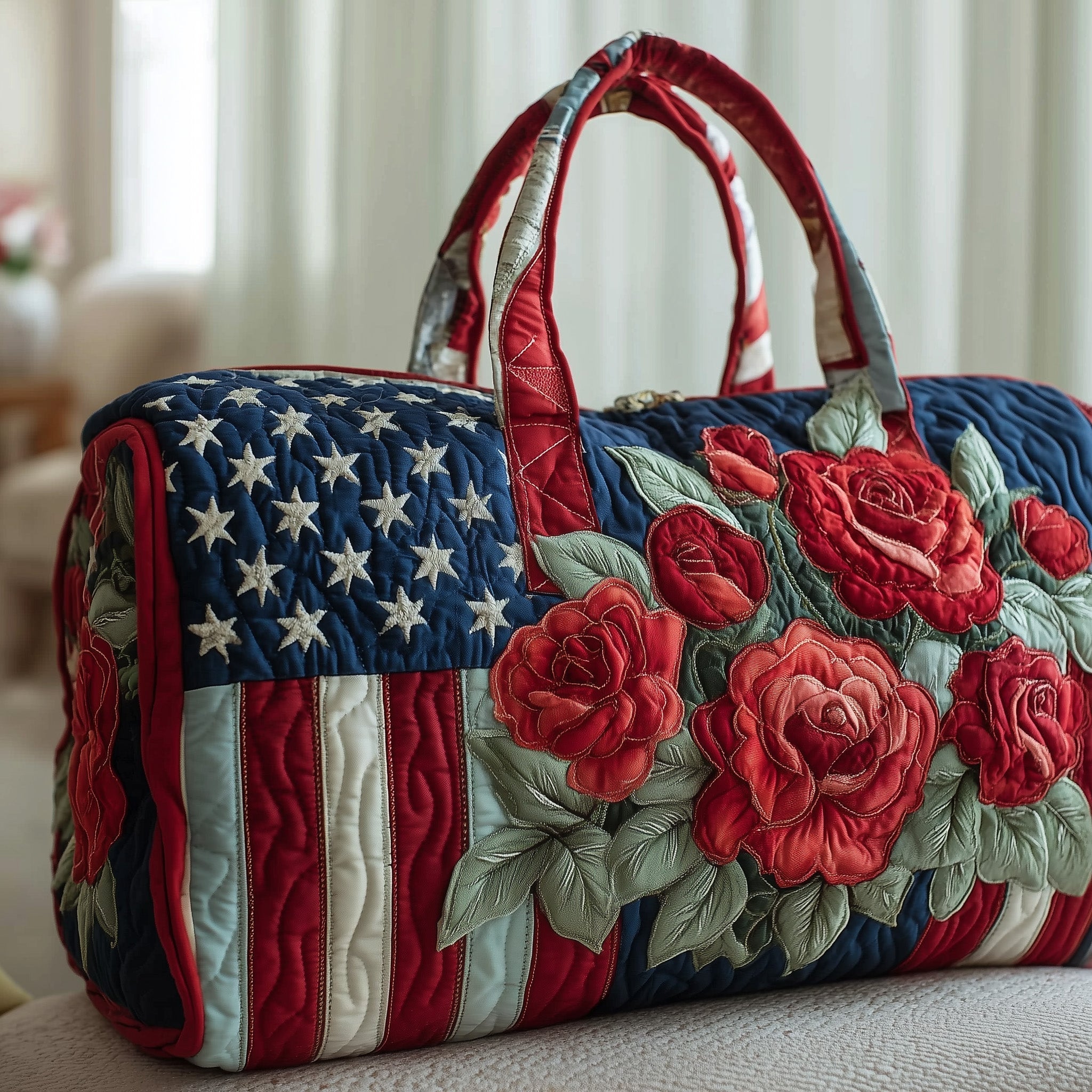 Patriot Rose Quilted Duffle Bag Freedom Feathers Weekender Duffle Gifts For Mom - Tradiviet