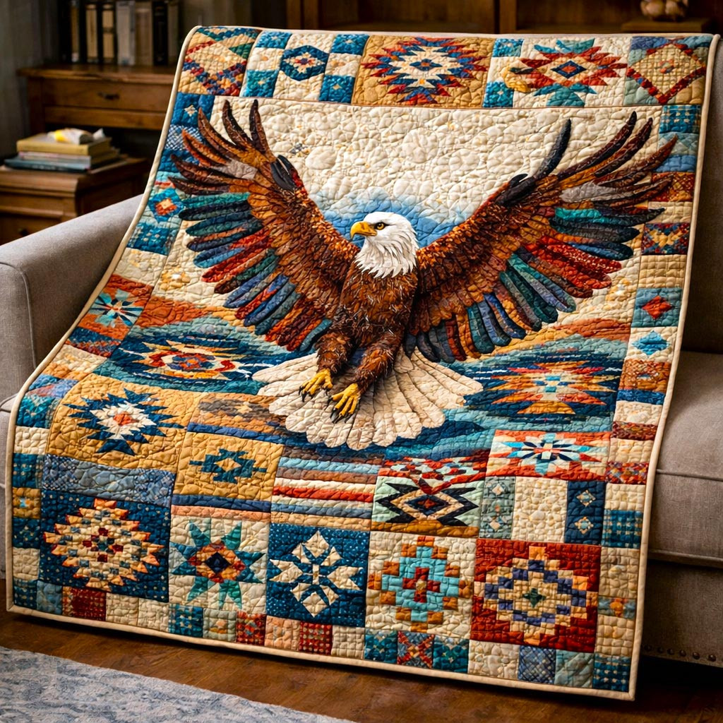 Patriot Stars Quilted Blanket 4th Of July Patchwork Throw Gift For Coworkers - Tradiviet