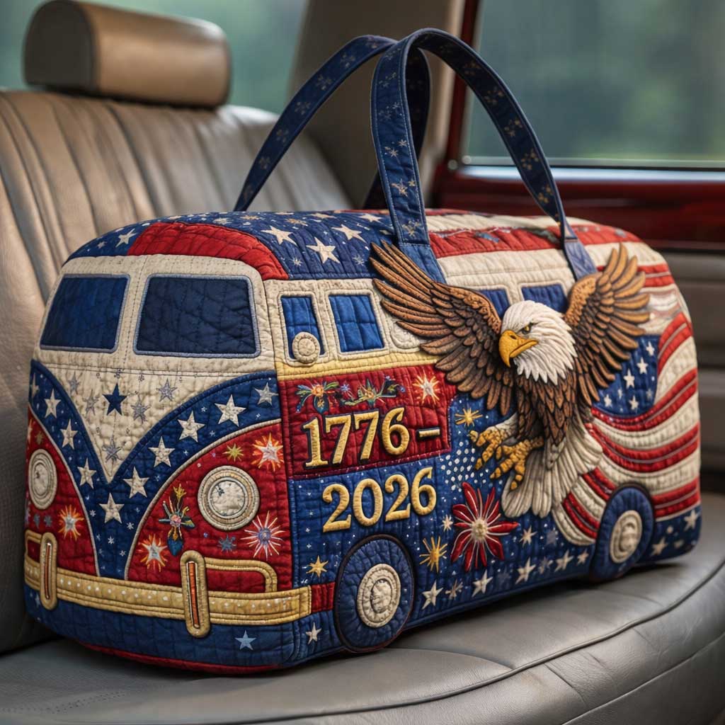 Patriot Van Quilted Duffle Bag America 250th Anniversary Travel Tote Gifts For Wife - Tradiviet