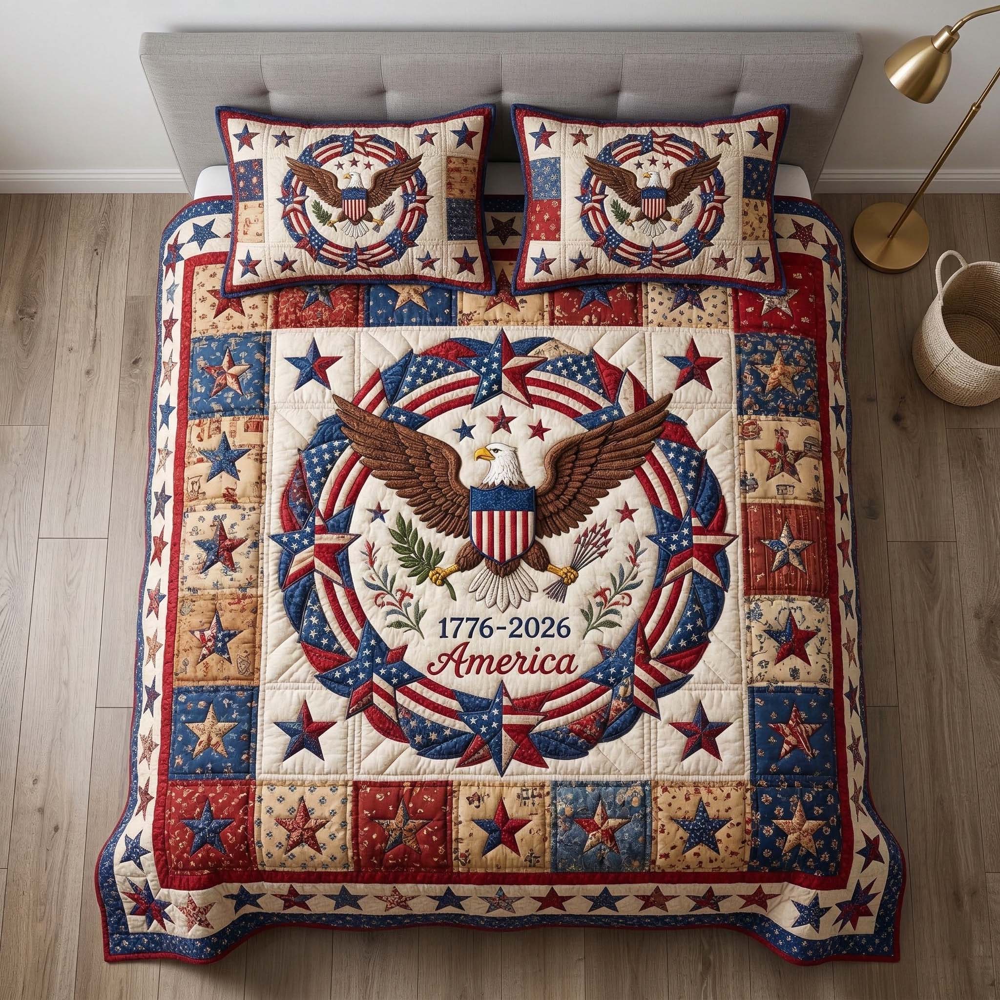 Patriot Wreath Quilted Bedding Set Holiday Room Decor American Patriot Gift For Family - Tradiviet