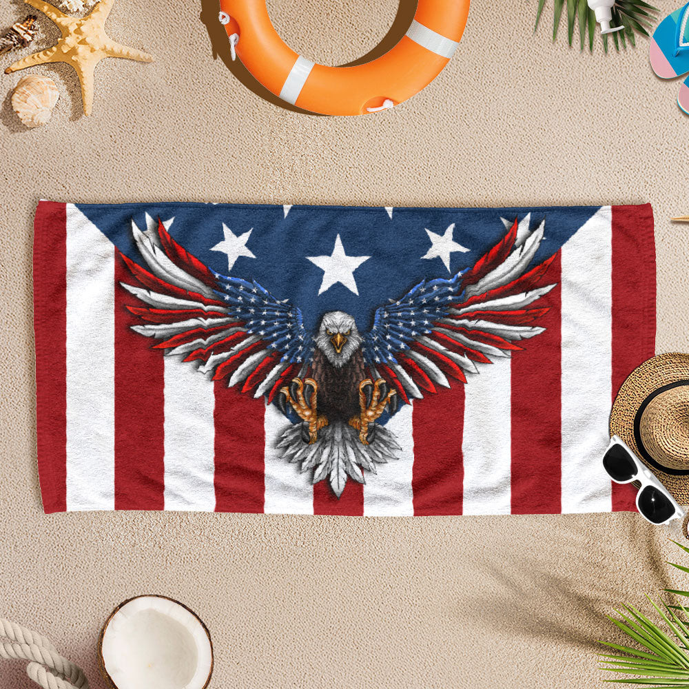 Patriotic American Eagle Happy Beach Towel Memorial Day Decor Gifts For A Person - Tradiviet