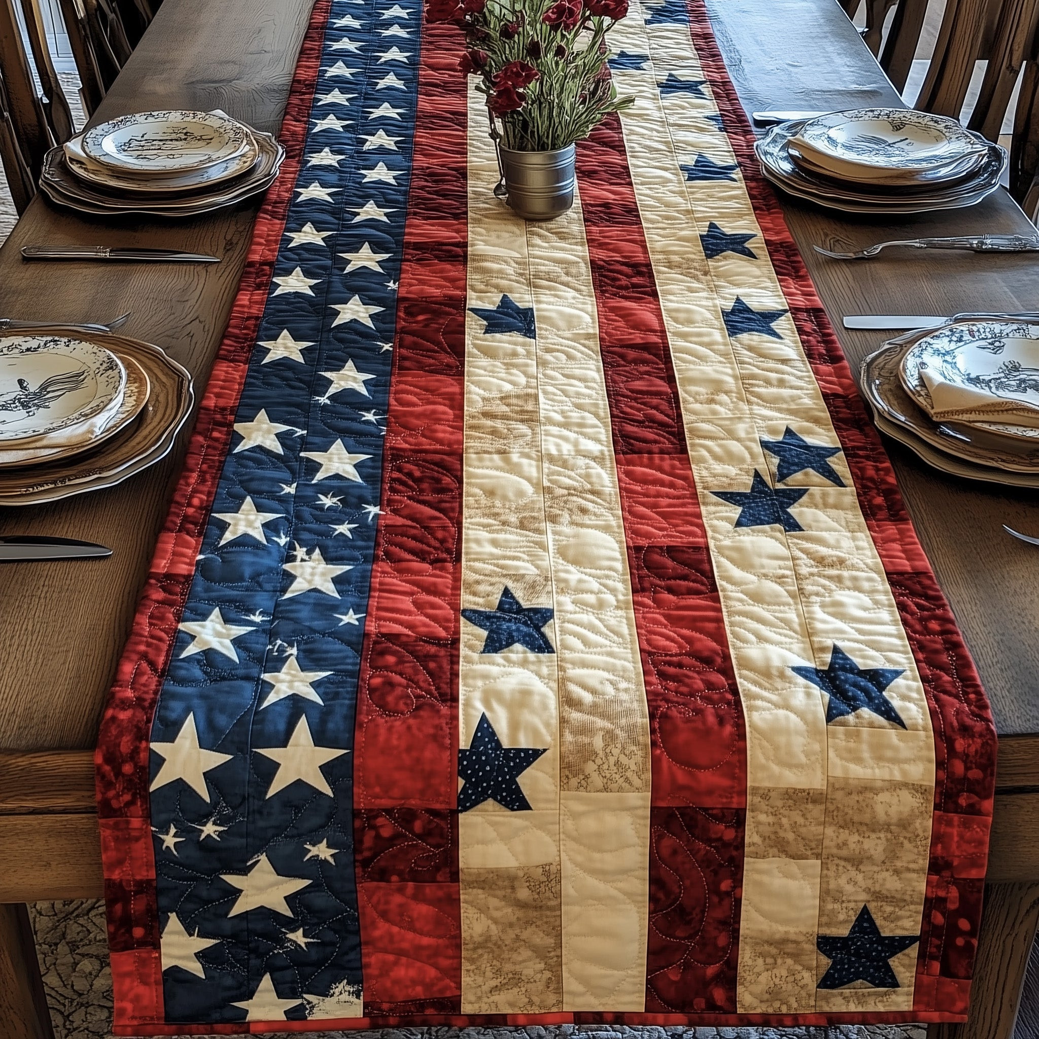 Patriotic American Quilted Table Runner  4Th Of July Party Gifts
