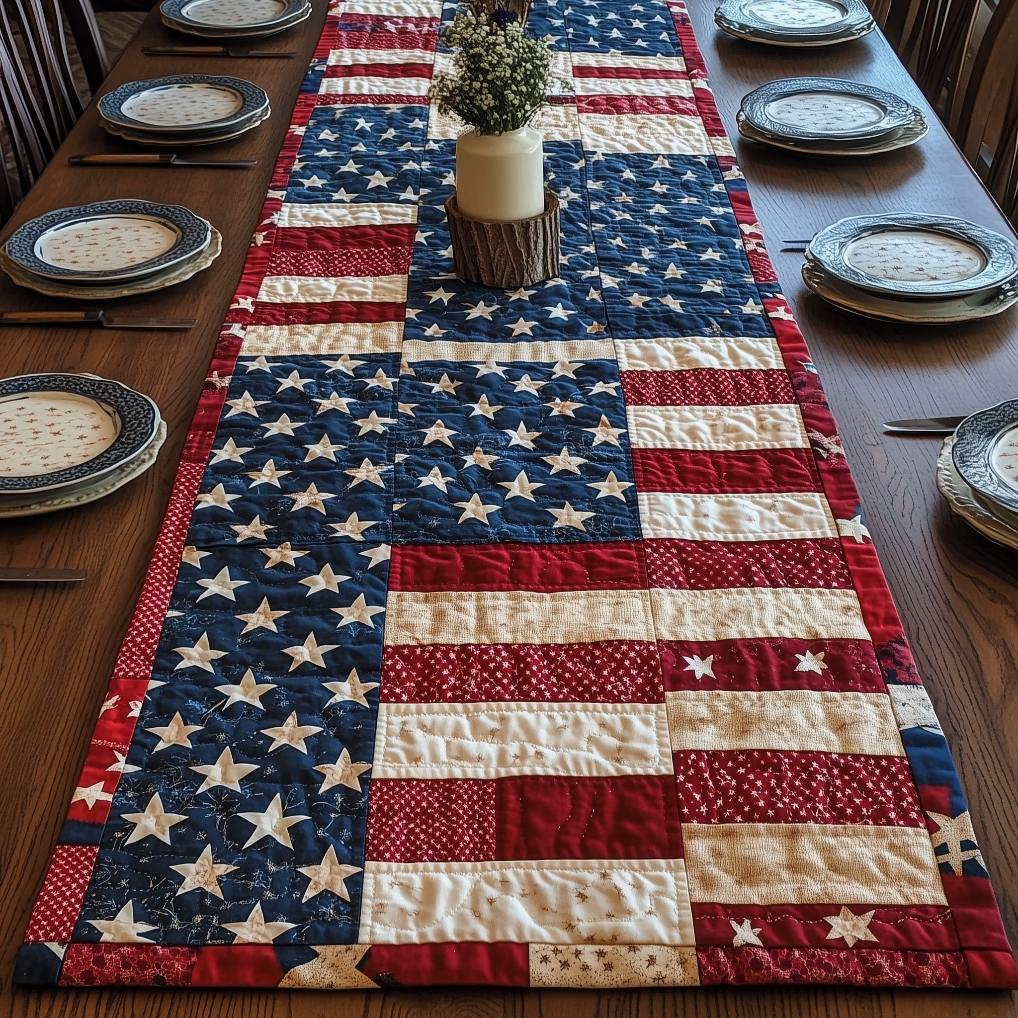 Patriotic American Quilted Table Runner  4th Of July Table Runner Best Independence Gift