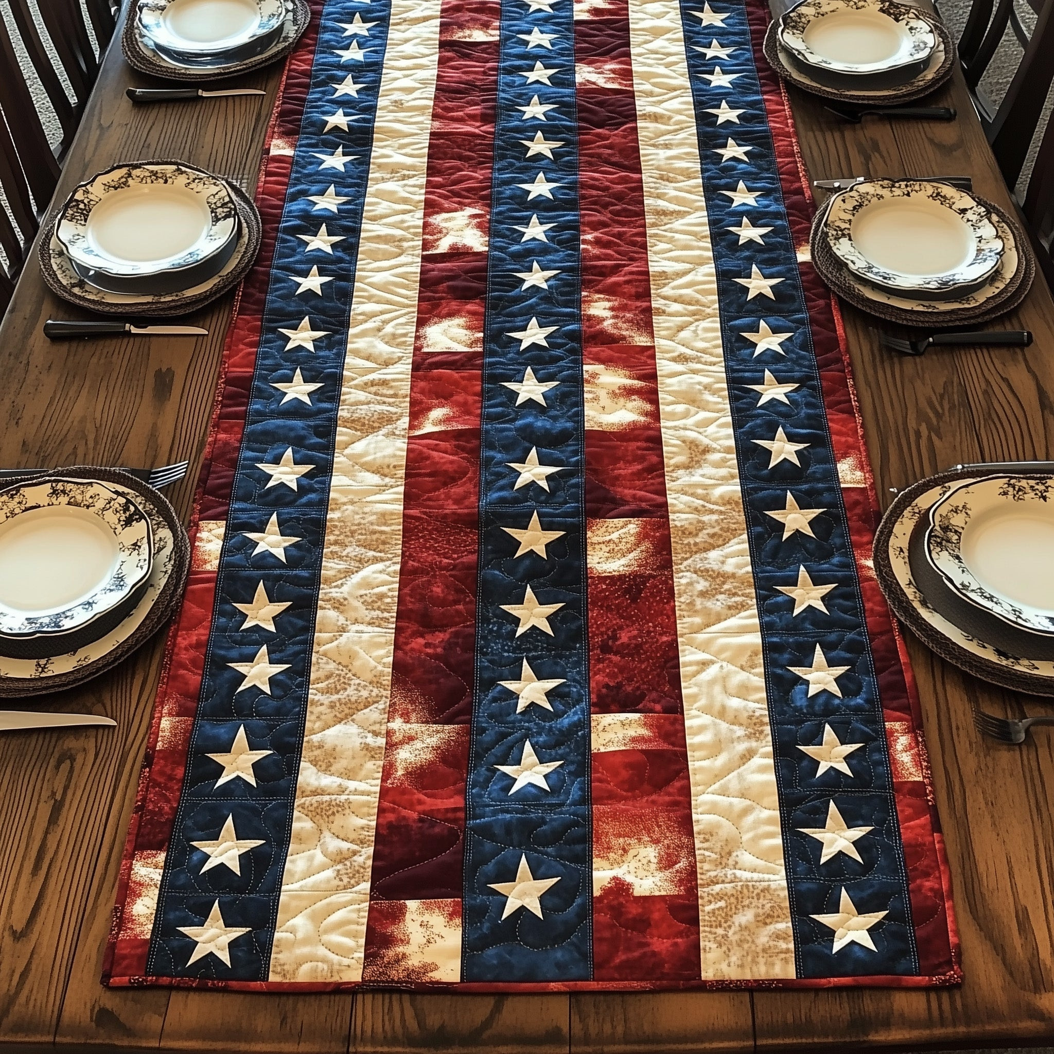 Patriotic American Quilted Table Runner Fourth Of July Hostess Gifts