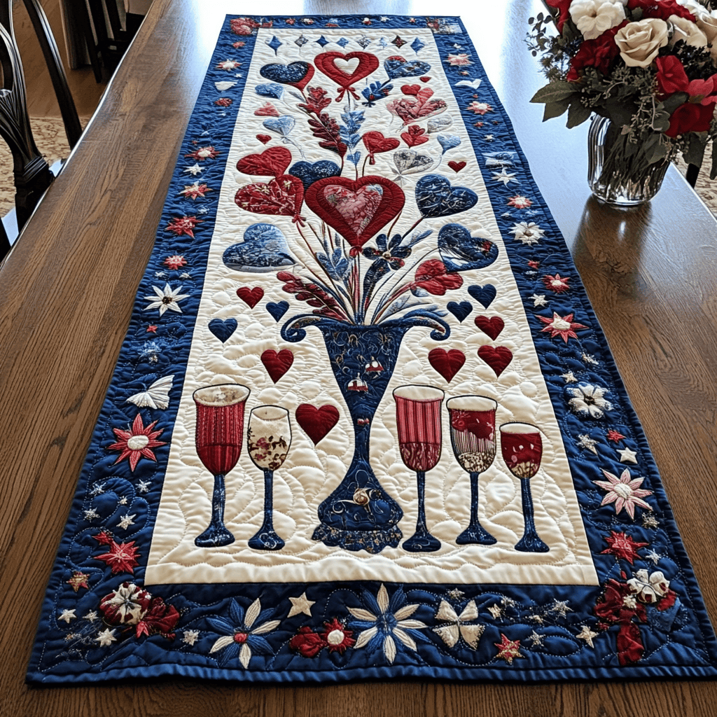 Patriotic Bliss Quilted Table Runner  Independence Day Runner 4Th Of July Present
