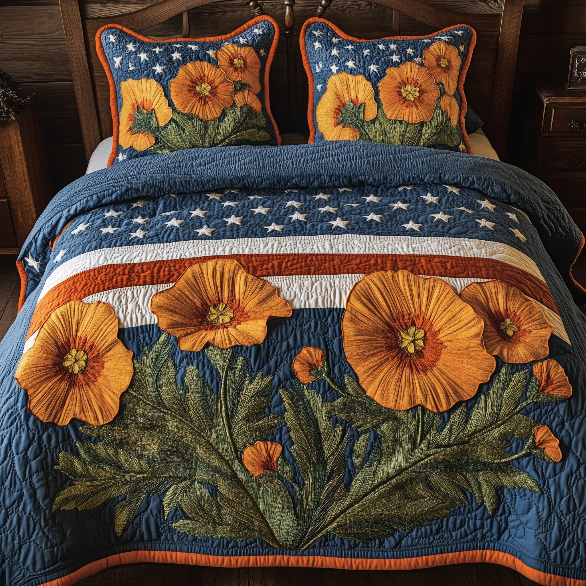 Patriotic Bloom  Quilted Bedding Set Best Bedding Sets 4Th Of July Neighbor Gifts