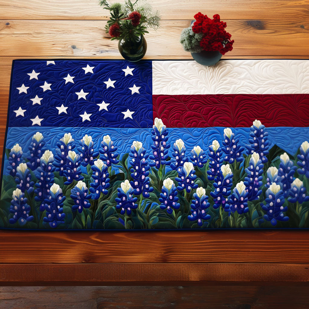 Patriotic Blooms Quilted Table Runner  Independence Day Runner 4Th Of July Themed Gifts