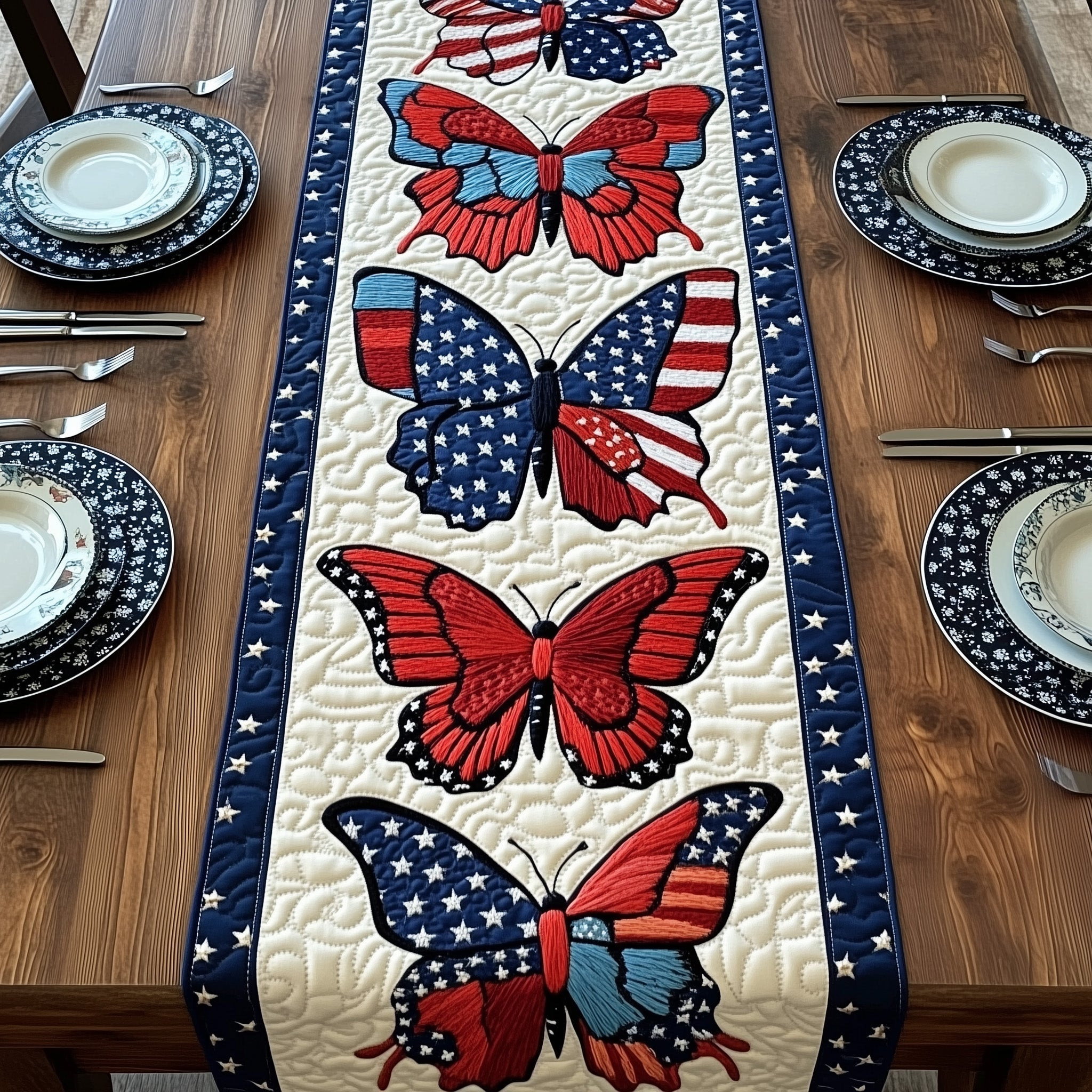 Patriotic Butterfly Quilted Table Runner  4th Of July Table Runner 4Th Of July Employee Gifts