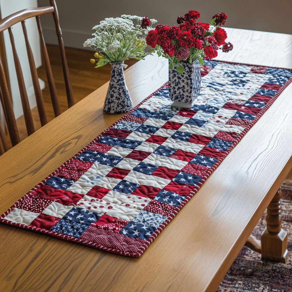 Patriotic Charm Quilted Table Runner  Independence Day Runner 4Th Of July Present