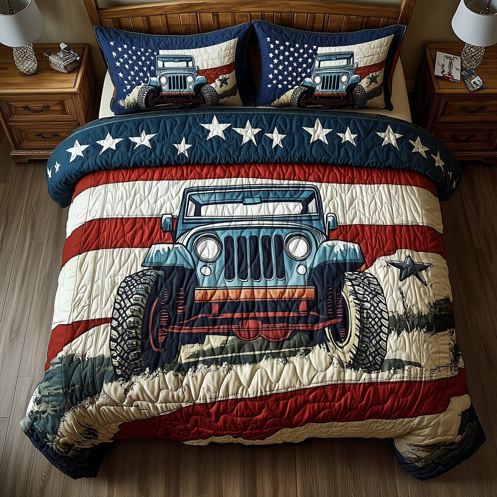 Patriotic Chase  Quilted Bedding Set Floral Duvet Cover 4Th Of July Birthday Gift Ideas