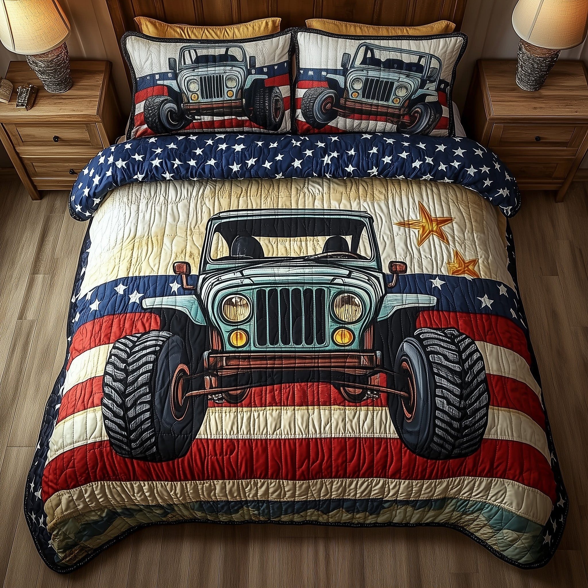 Patriotic Chase  Quilted Bedding Set Fourth Of July Birthday Presents