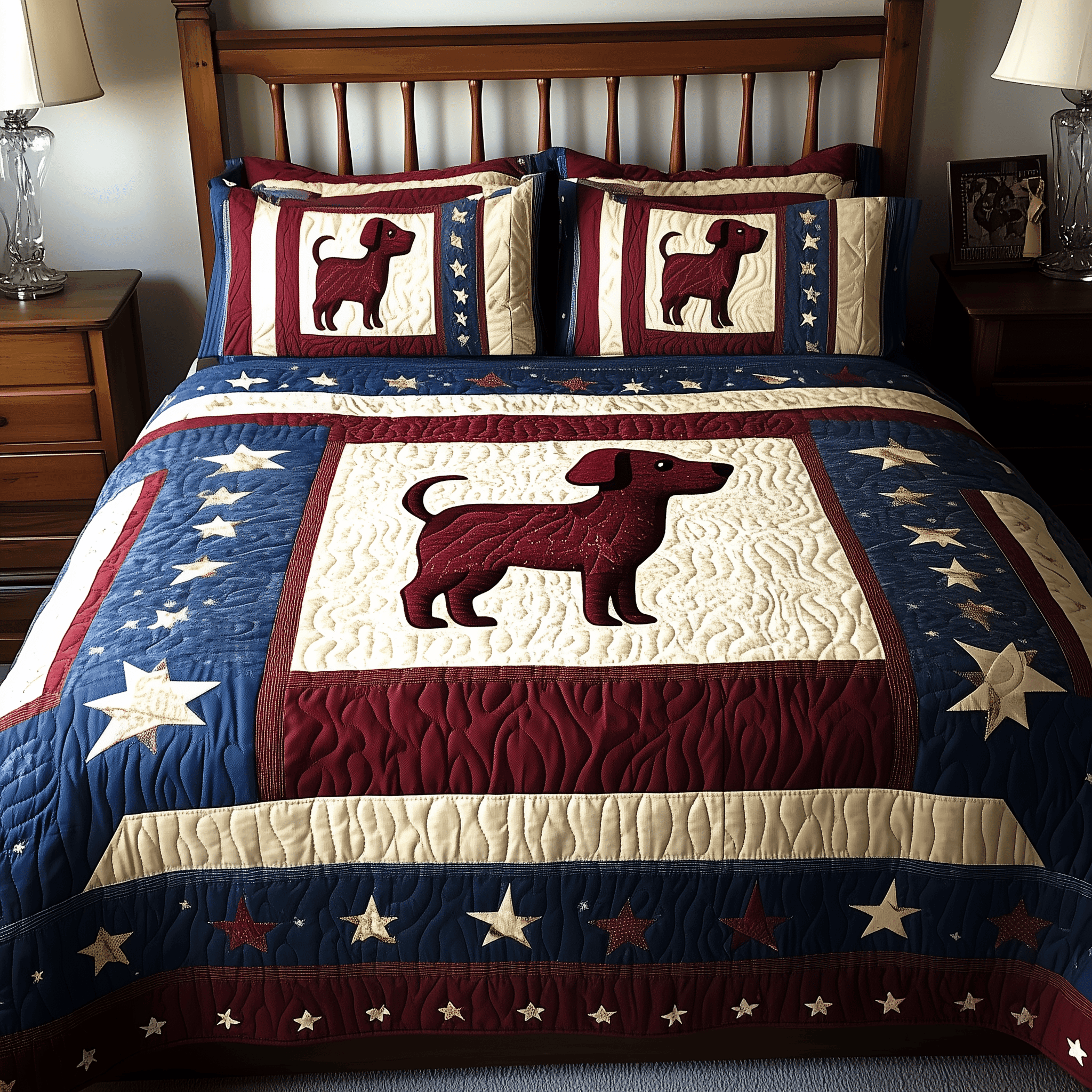 Patriotic Dachshund  Quilted Bedding Set Best Bedding Sets 4Th Of July Neighbor Gifts