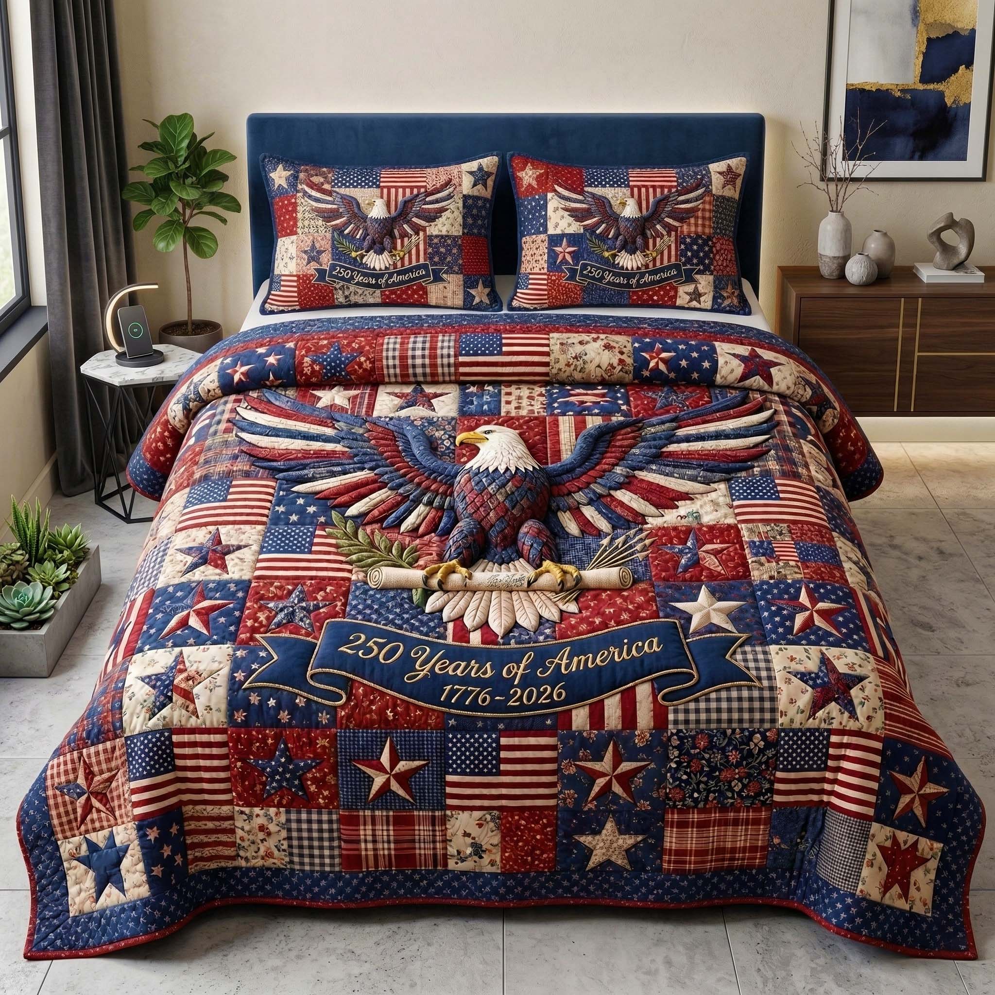Patriotic Eagle Quilted Bedding Set Holiday Room Decoration Items Gift Ideas - Tradiviet