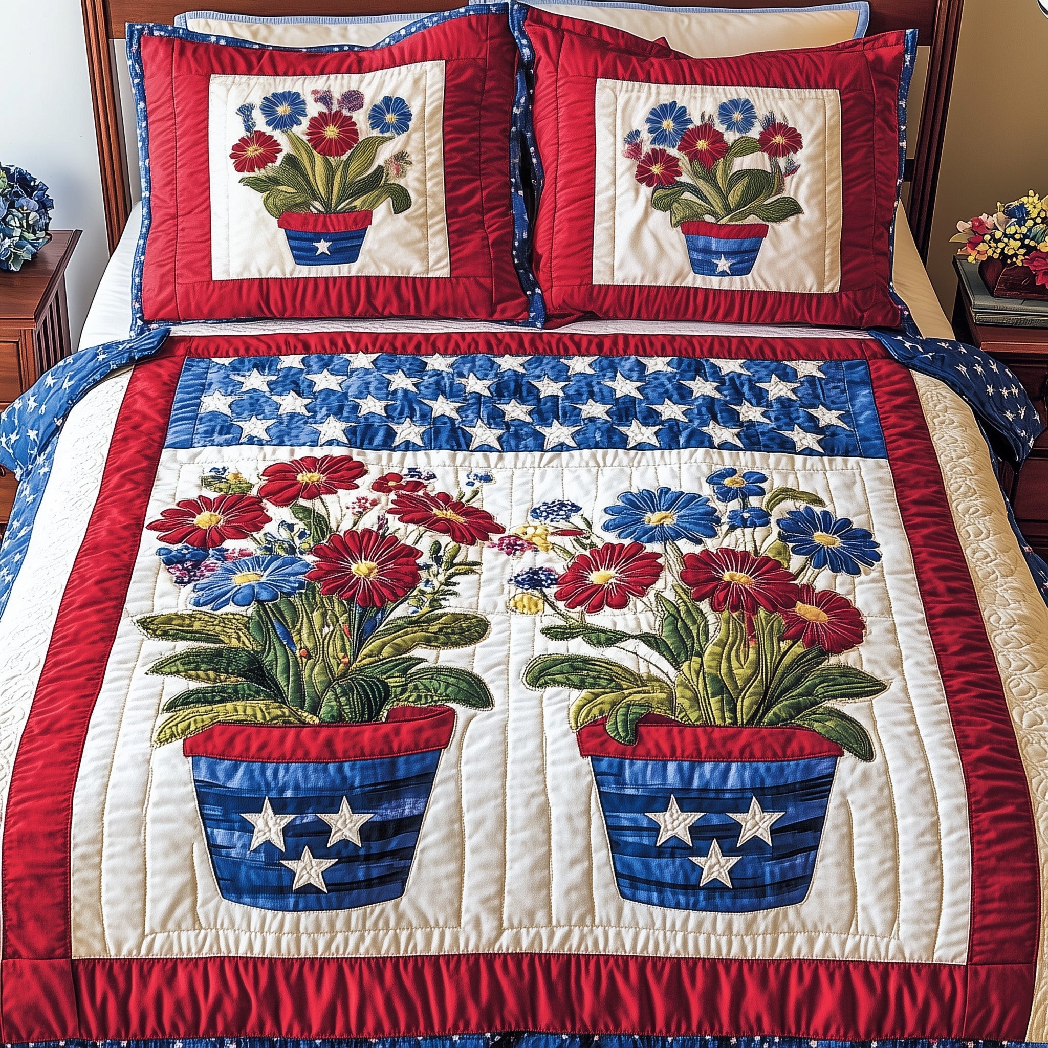 Patriotic Floral  Quilted Bedding Set Floral Duvet Cover 4Th Of July Employee Gifts