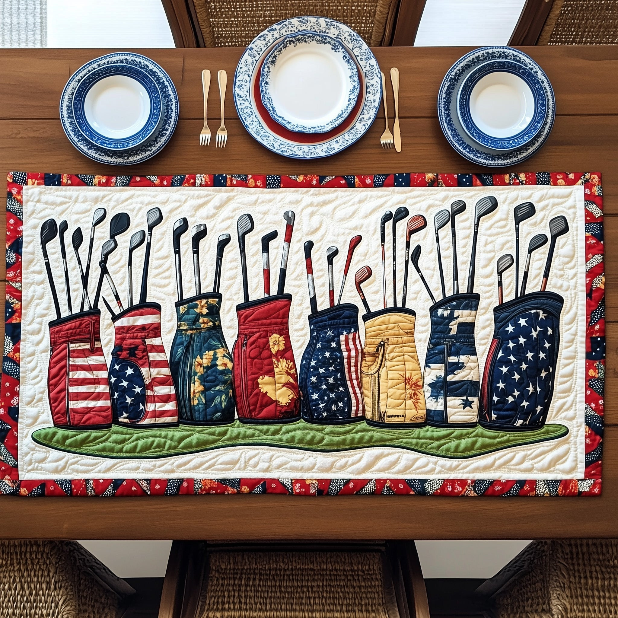 Patriotic Golfer Quilted Table Runner 4Th Of July Client Gifts