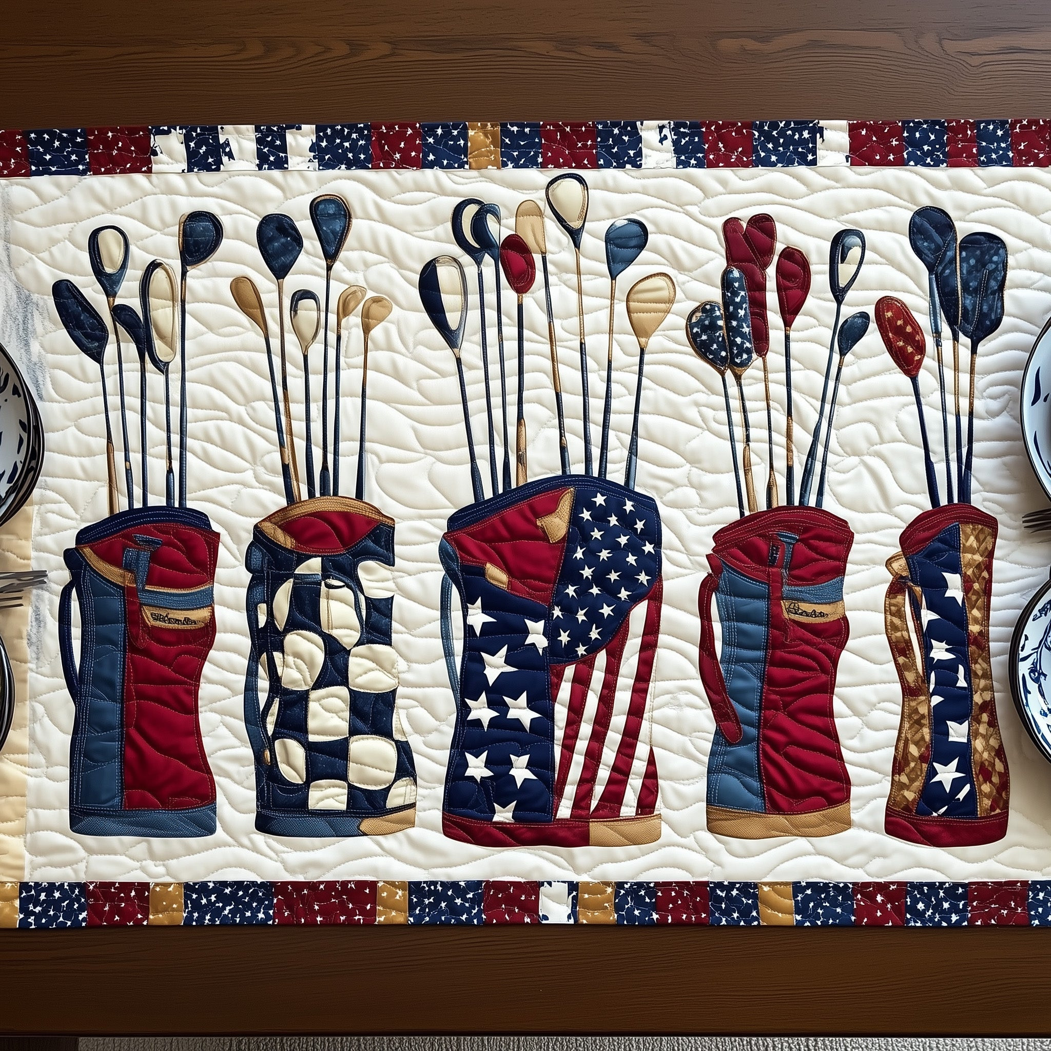 Patriotic Golfer Quilted Table Runner 4Th Of July Employee Gifts