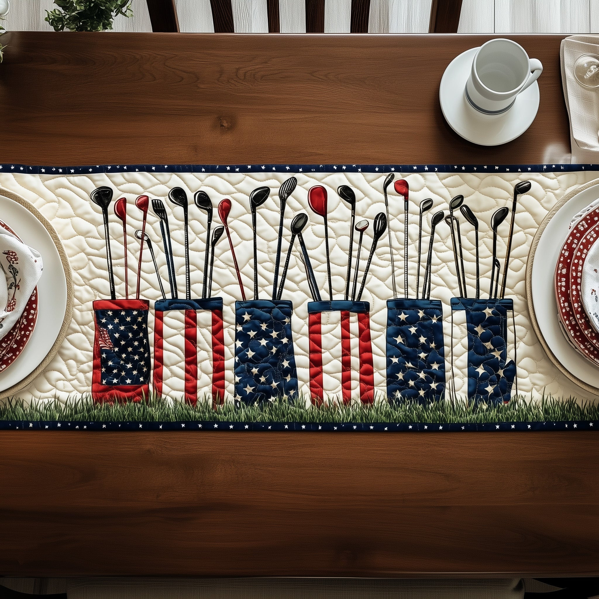 Patriotic Golfer Quilted Table Runner 4Th Of July Gifts For Coworkers