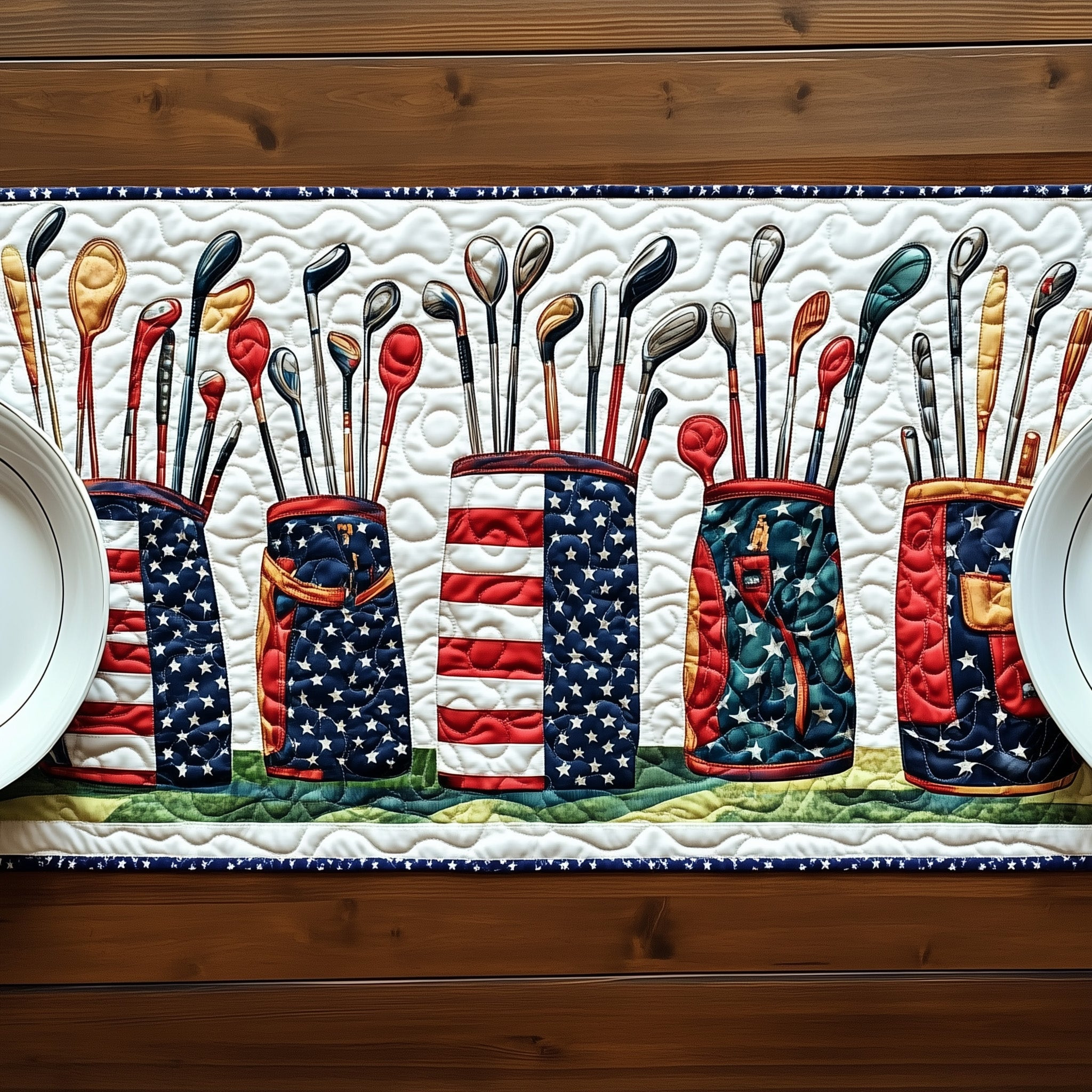 Patriotic Golfer Quilted Table Runner Holiday Table Runner 4Th Of July Client Gifts