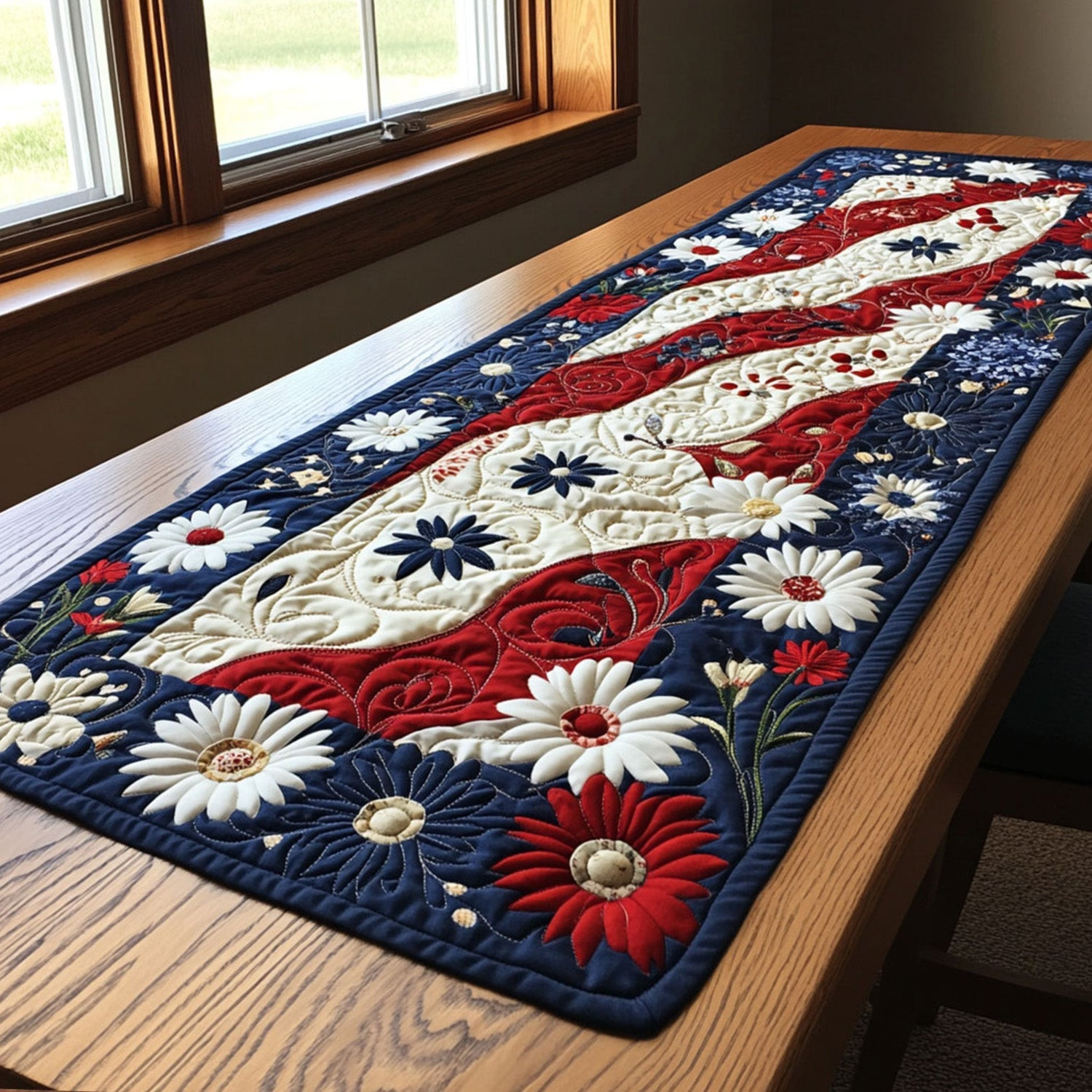 Patriotic Harmony Quilted Table Runner  Independence Day Runner 4Th Of July Present