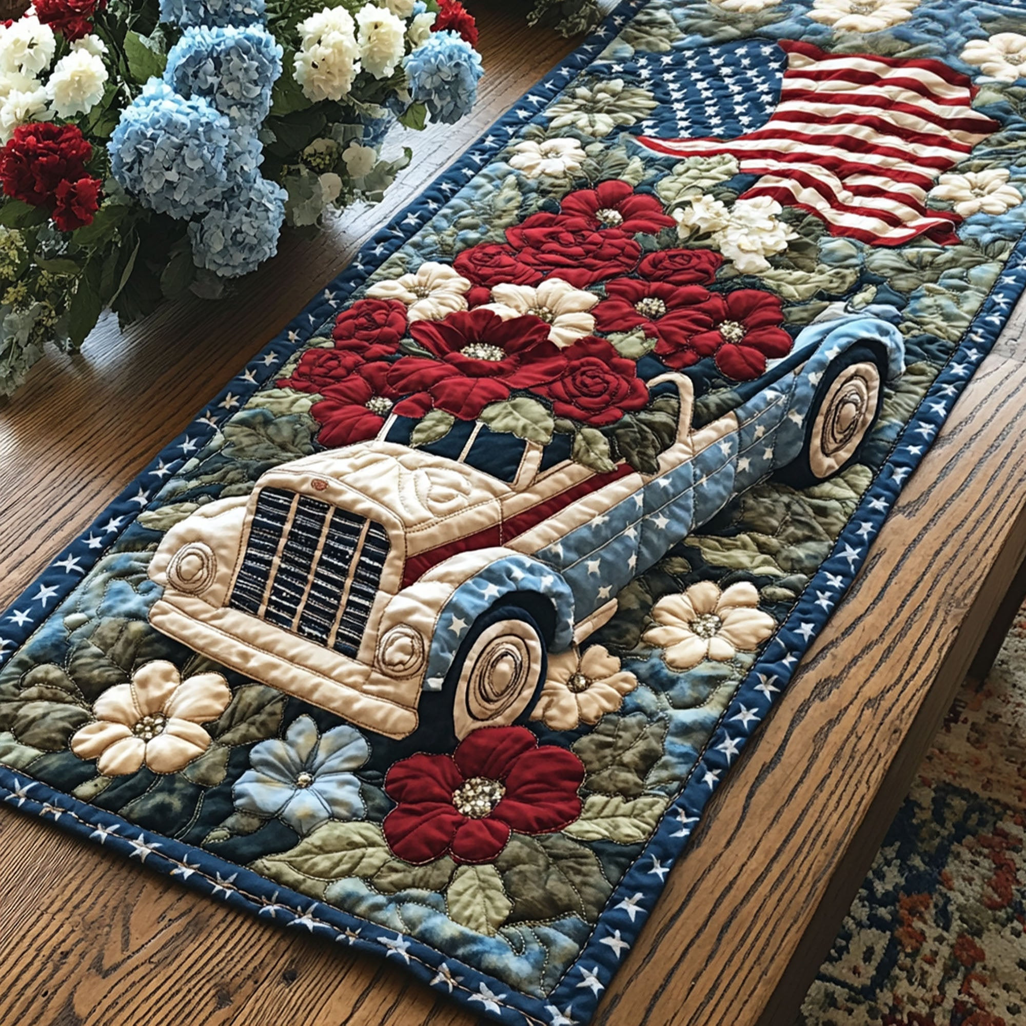 Patriotic Journey Quilted Table Runner  Independence Day Runner 4Th Of July Present