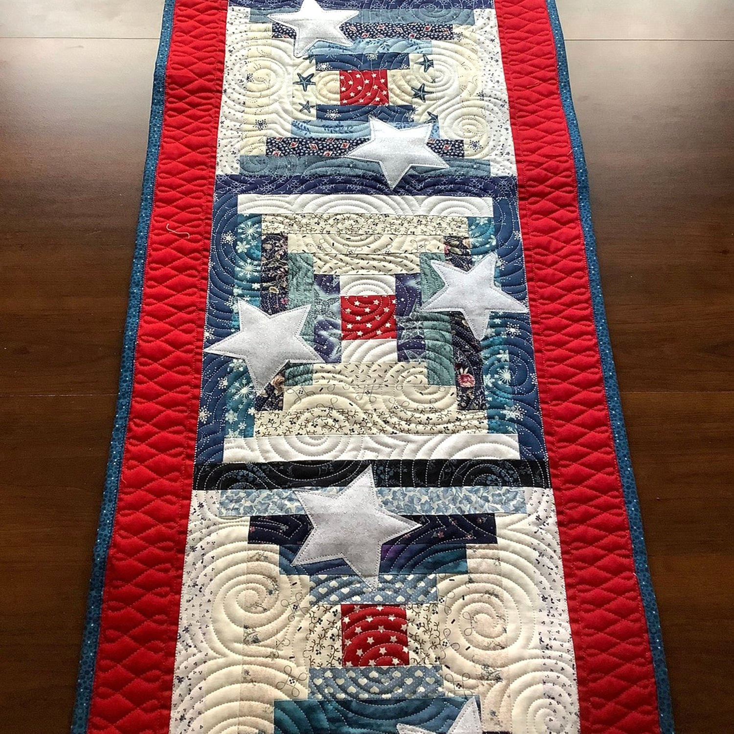 Patriotic Medley Quilted Table Runner Independence Day Runner 4Th Of July Present