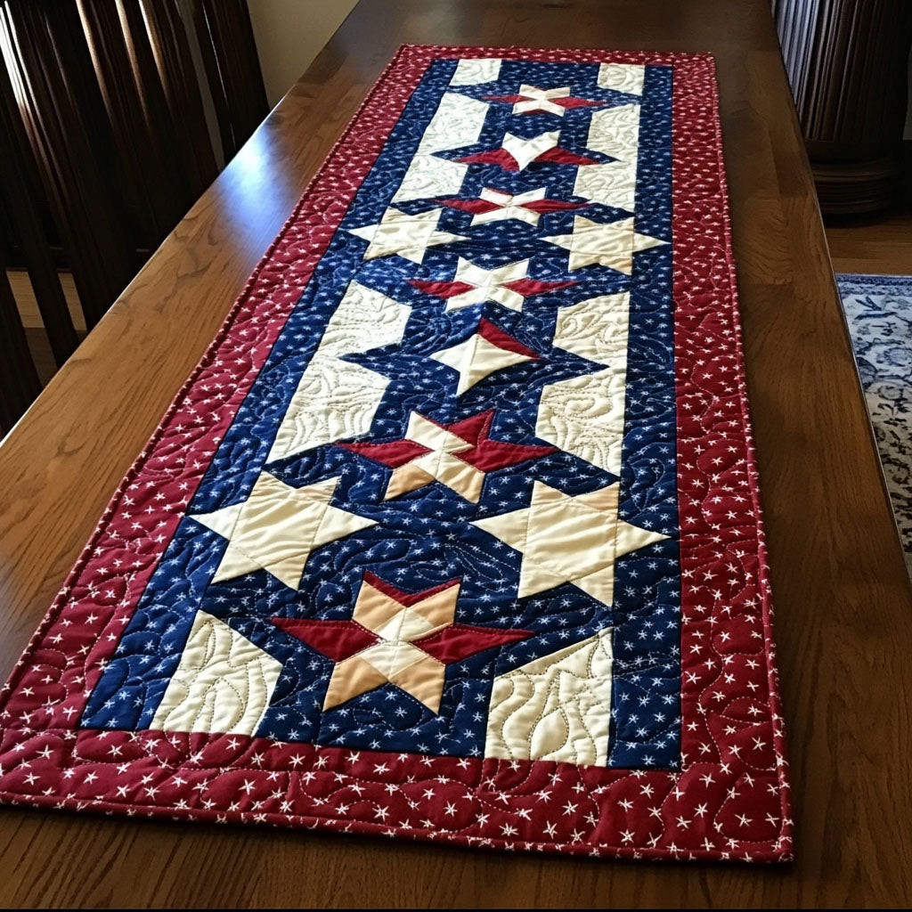 Patriotic Patchwork Quilted Table Runner  Independence Day Runner 4Th Of July Present