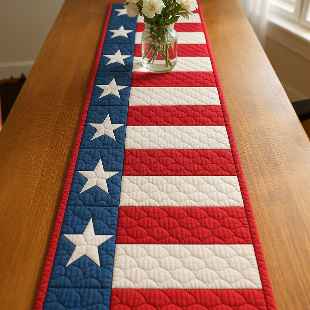 Patriotic Pattern Quilted Table Runner  Independence Day Runner 4Th Of July Present