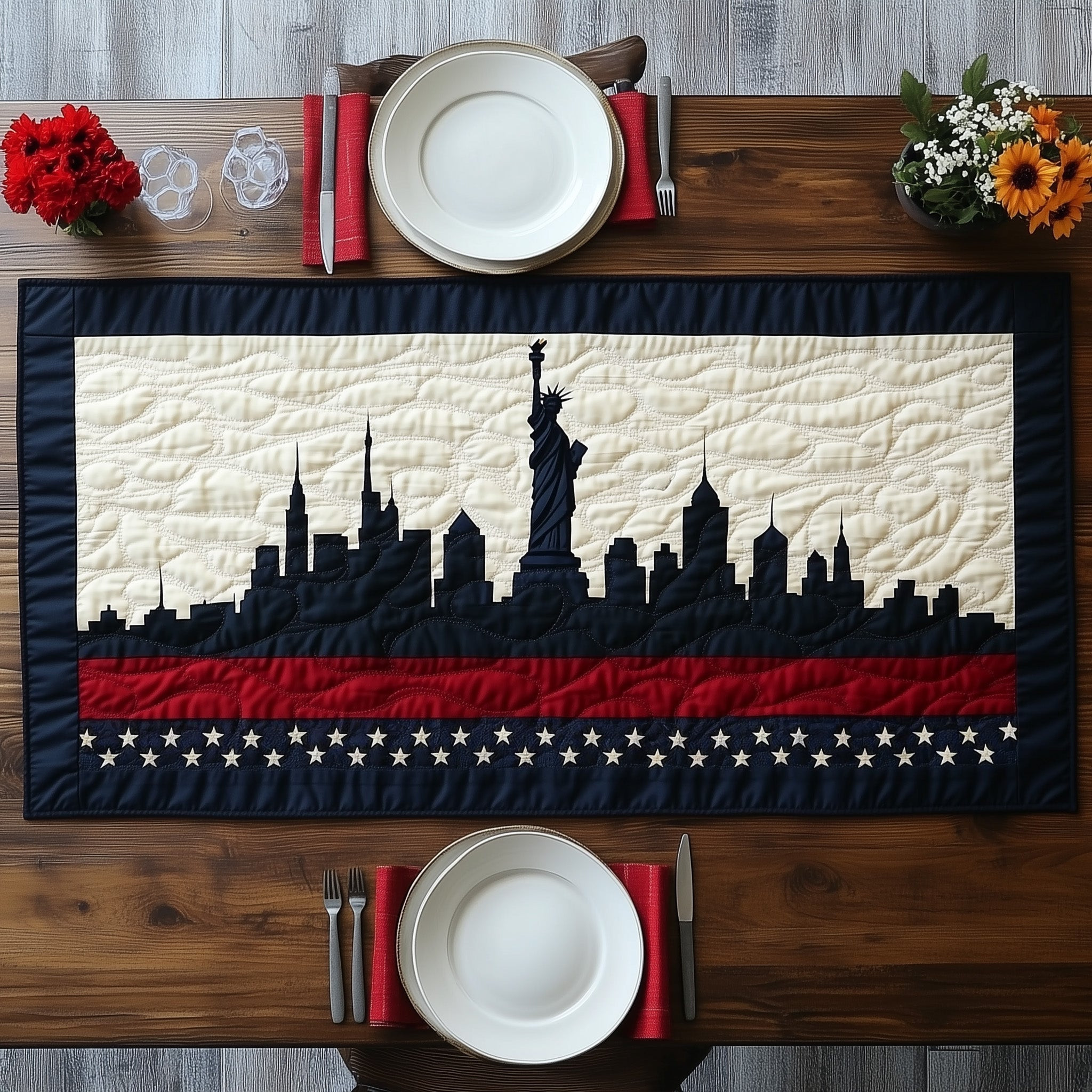 Patriotic Skylin Quilted Table Runner  4th Of July Table Runner Fourth Of July Gifts