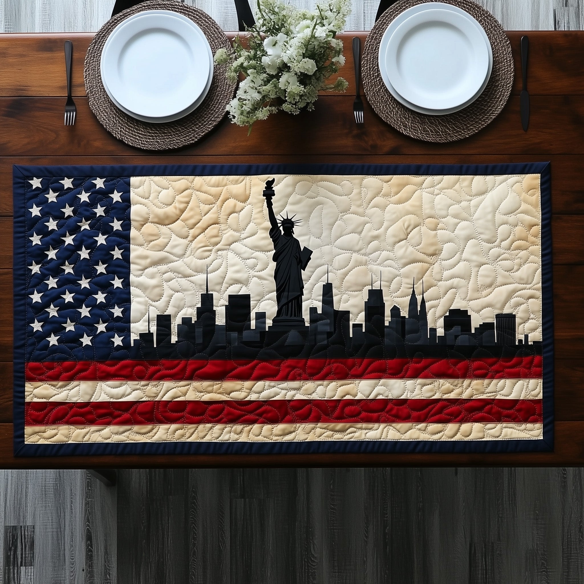 Patriotic Skylin Quilted Table Runner  Dining Table Runner 4Th Of July Employee Gifts
