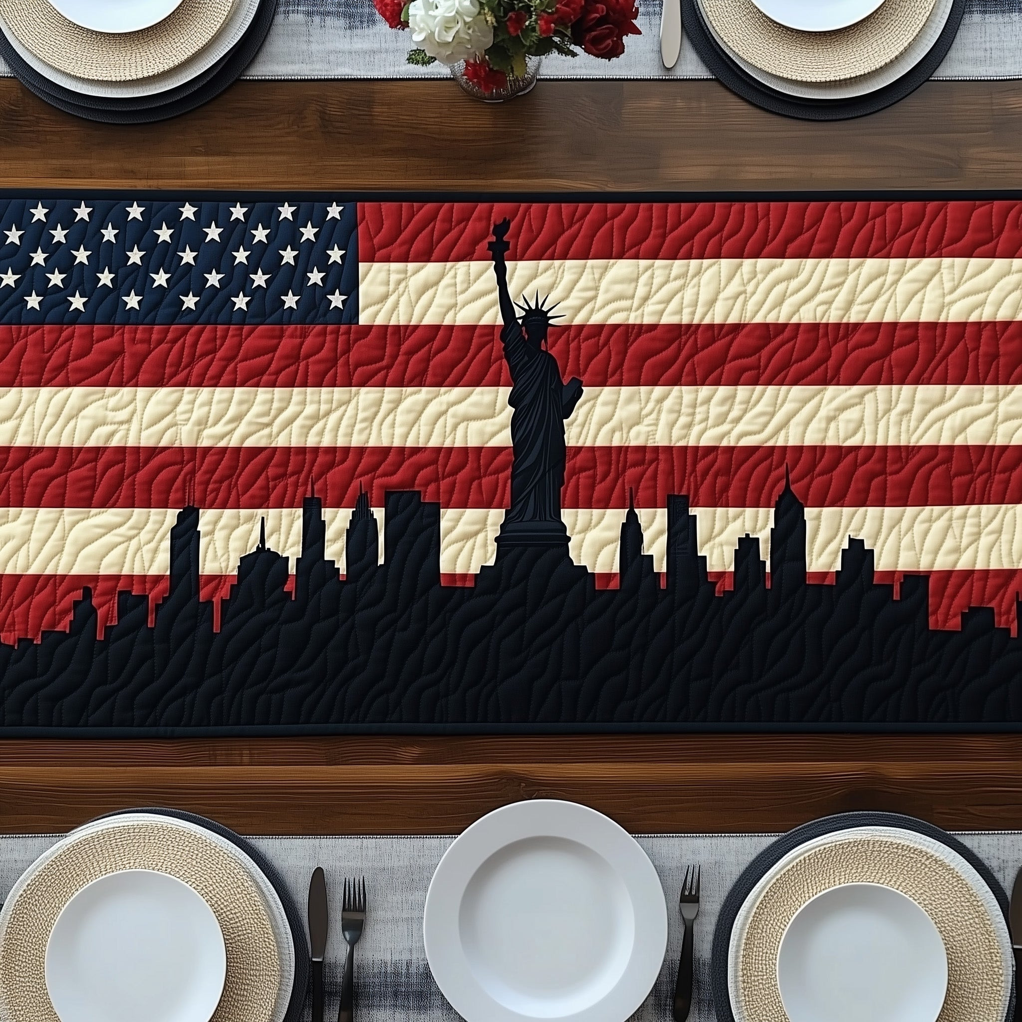 Patriotic Skylin Quilted Table Runner  Summer Table Runner 4Th Of July Employee Gifts
