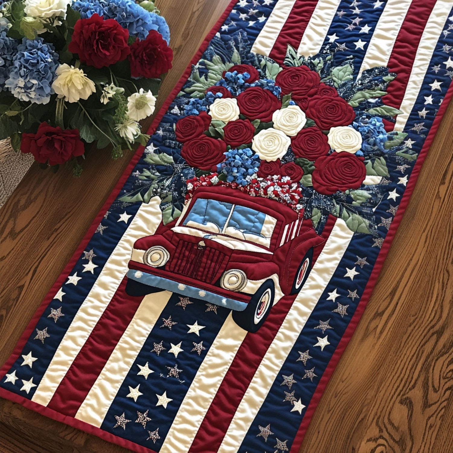 Patriotic Spirit Quilted Table Runner  Independence Day Runner 4Th Of July Present