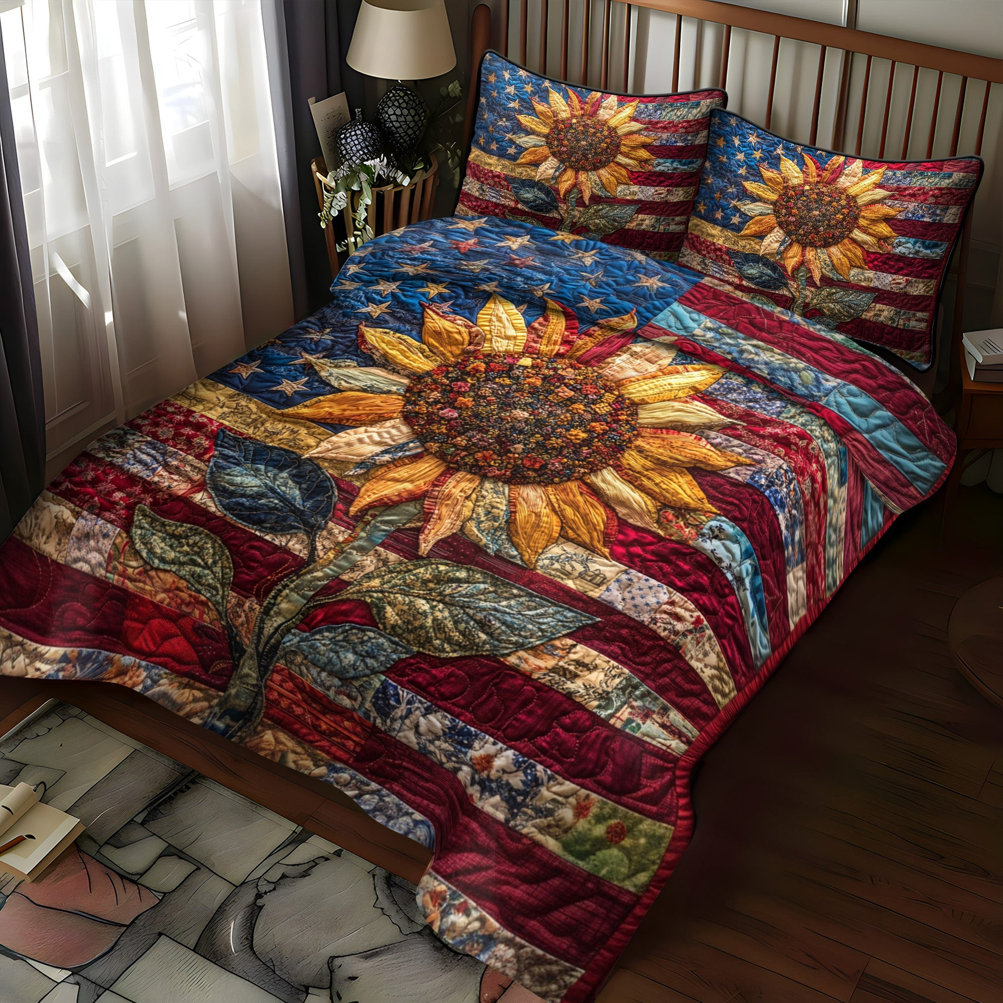 Patriotic Suower  Quilted Bedding Set  American Flag Duvet Covers Fourth Of July Birthday Gifts - Image 2