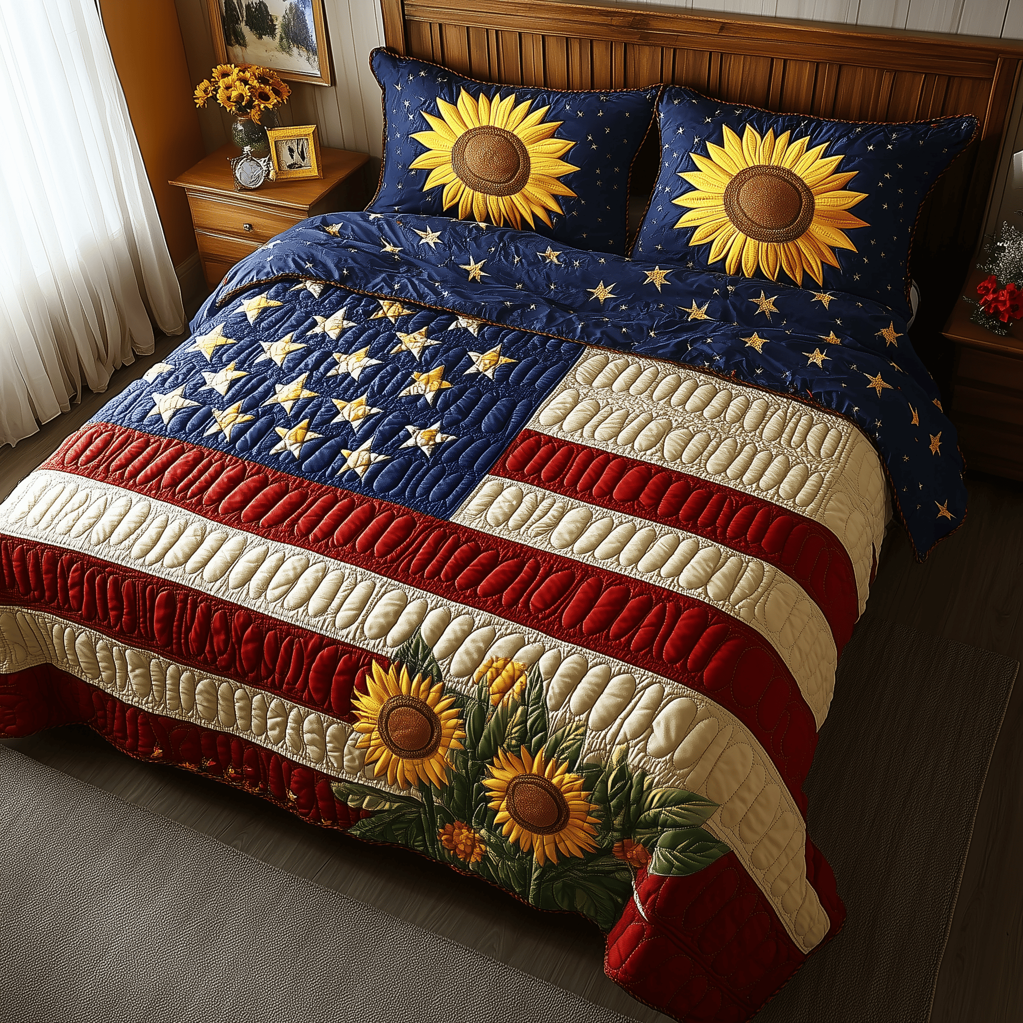 Patriotic Suower  Quilted Bedding Set Duvet Cover Queen Best 4Th Of July Gifts