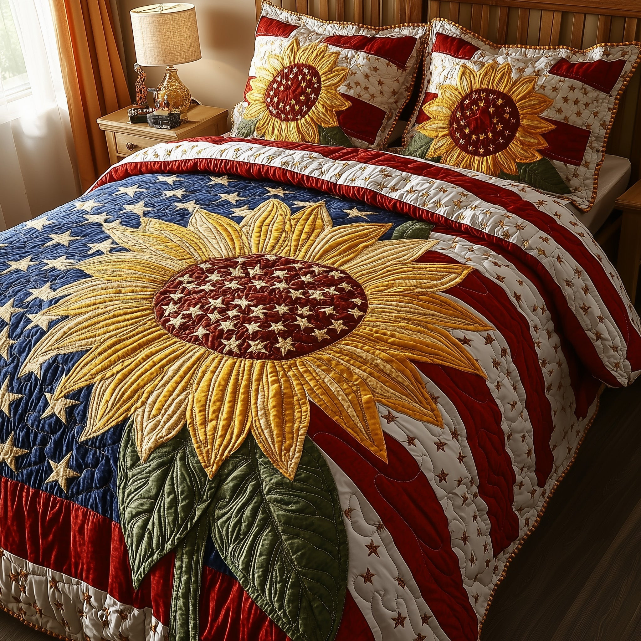 Patriotic Suower  Quilted Bedding Set  Duvet Cover Queen Best 4Th Of July Gifts