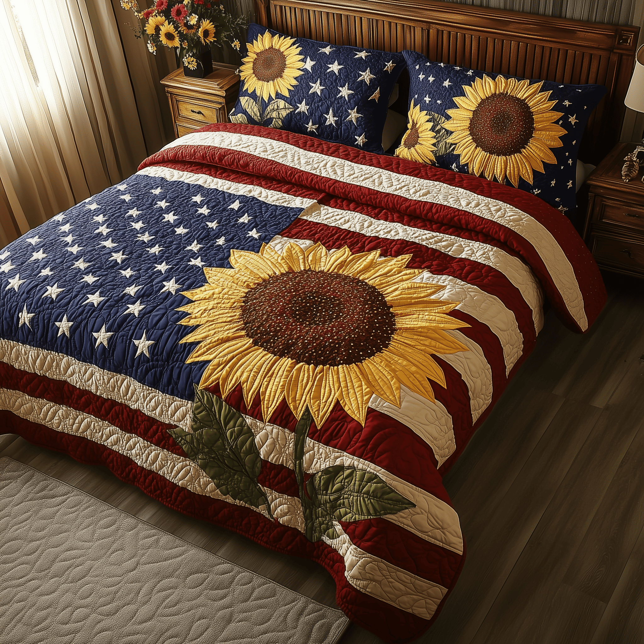 Patriotic Suower Quilted Bedding Set Fourth Of July Birthday Presents