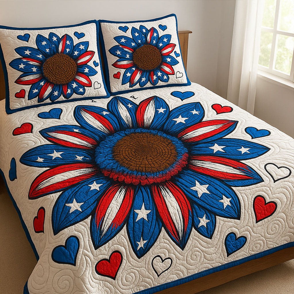 Patriotic Suower  Quilted Bedding Set  King Size Bed Set Best 4Th Of July Gifts