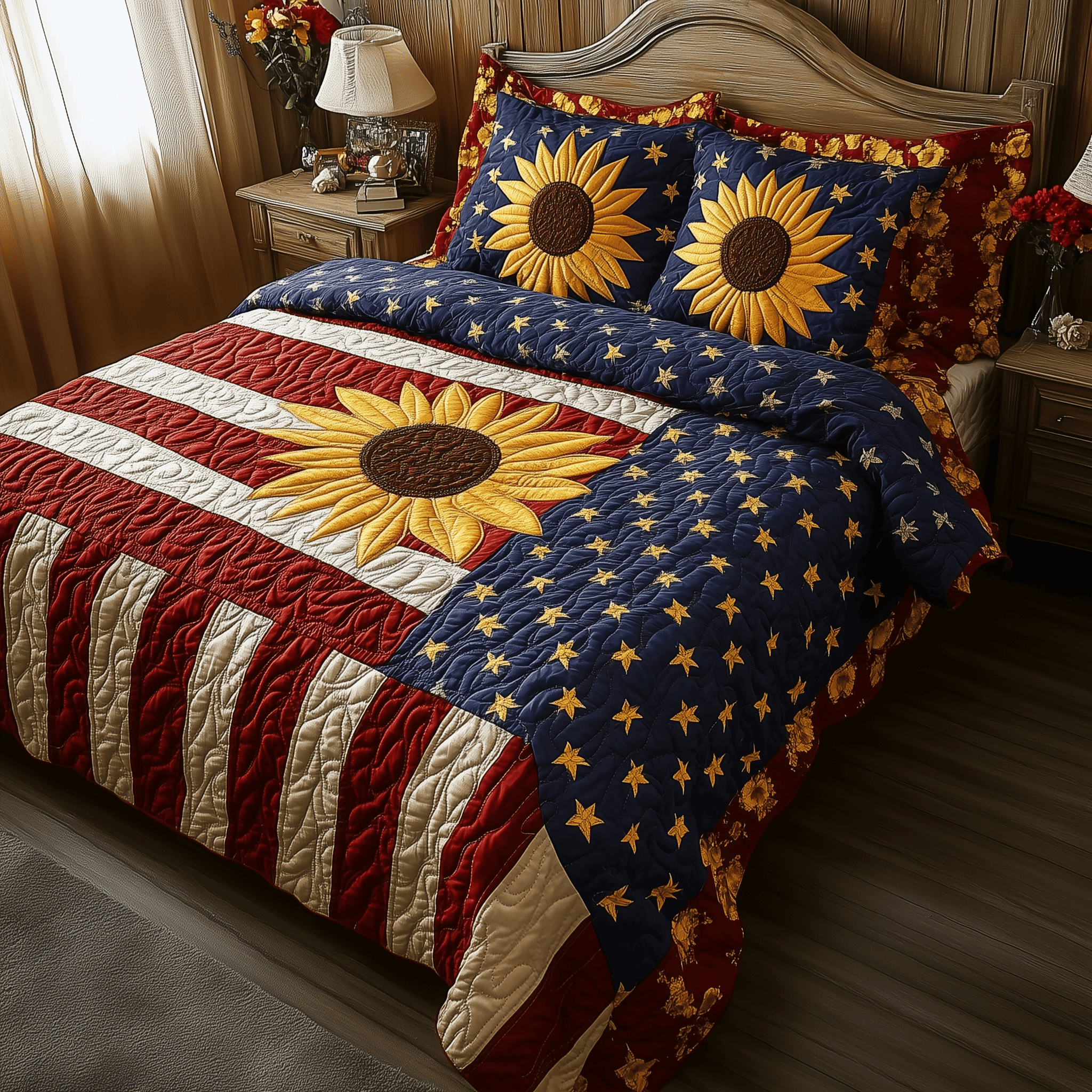 Patriotic Suower  Quilted Bedding Set King Size Duvet Cover Cute 4Th Of July Gifts