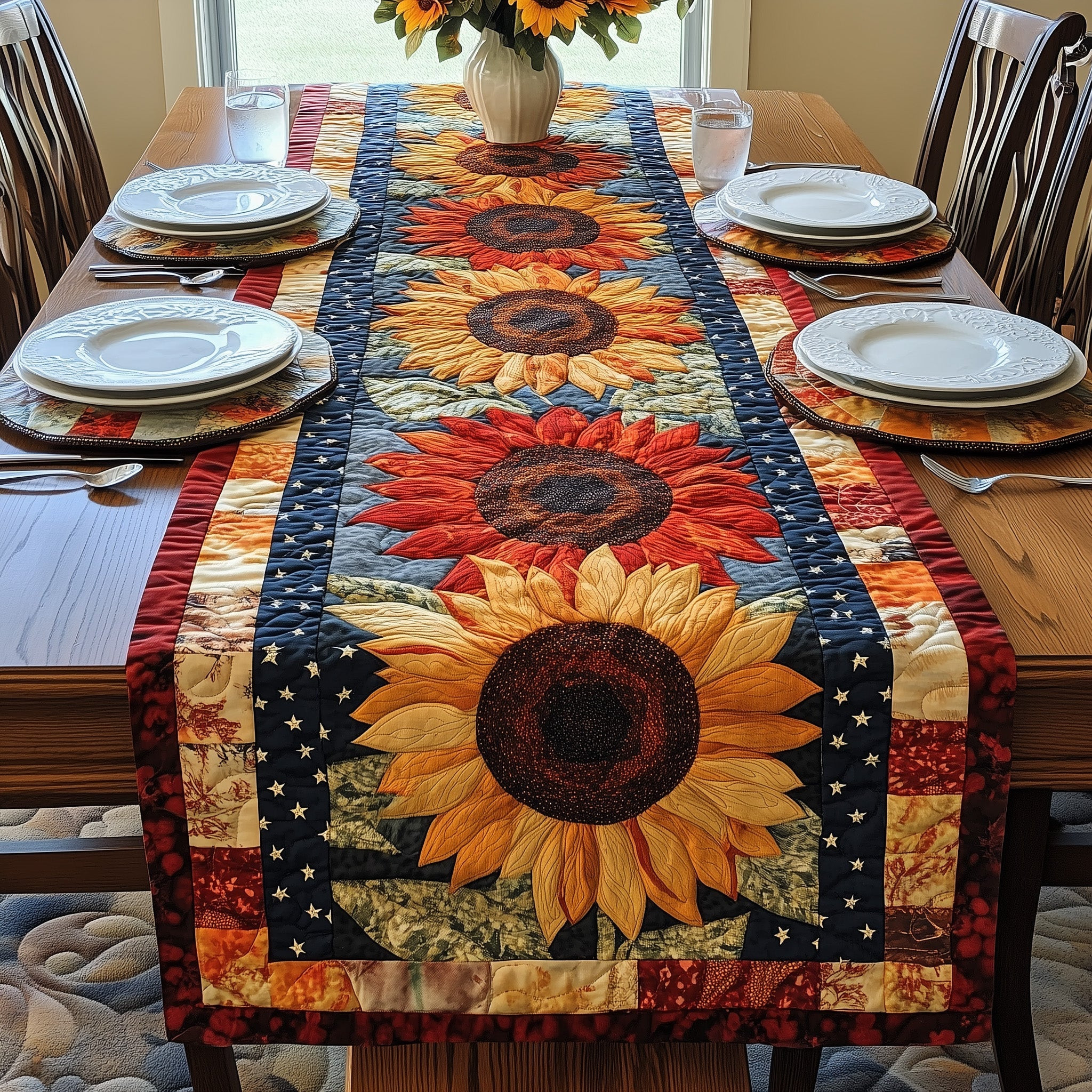 Patriotic Suower Quilted Table Runner  4th Of July Table Runner 4Th Of July Party Gifts